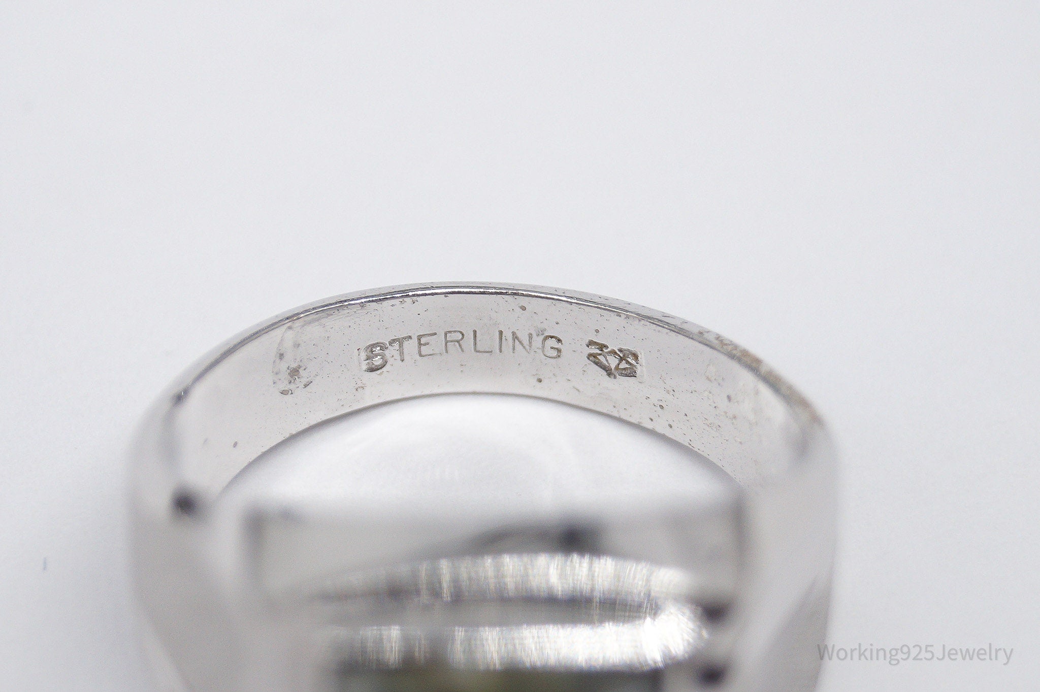 Vintage Vargas Mfg. Co. Moss Agate Sterling Silver Ring - Size 10.75