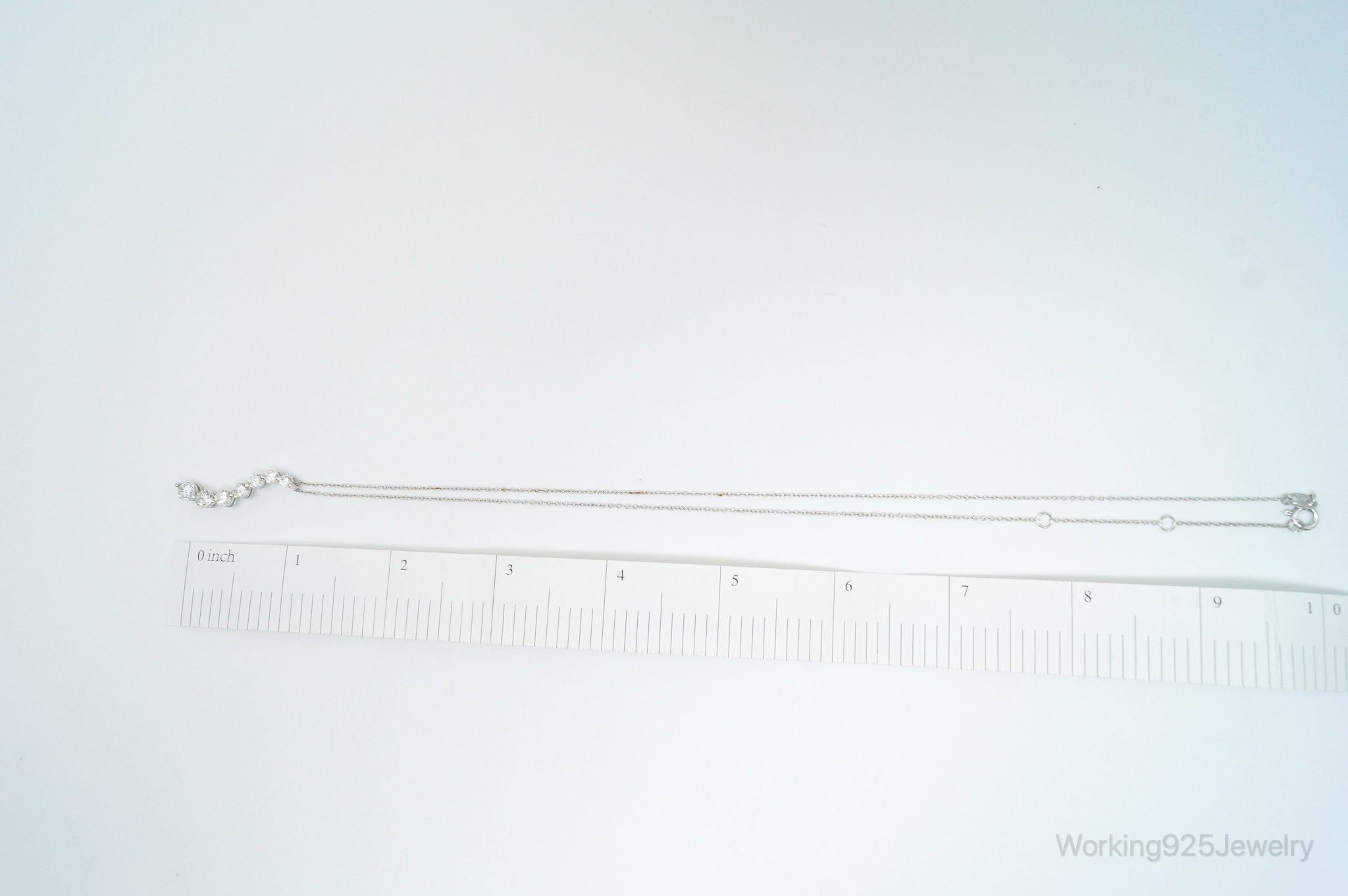 Vintage Cubic Zirconia Journey Necklace Sterling Silver - 18 Inch Chain