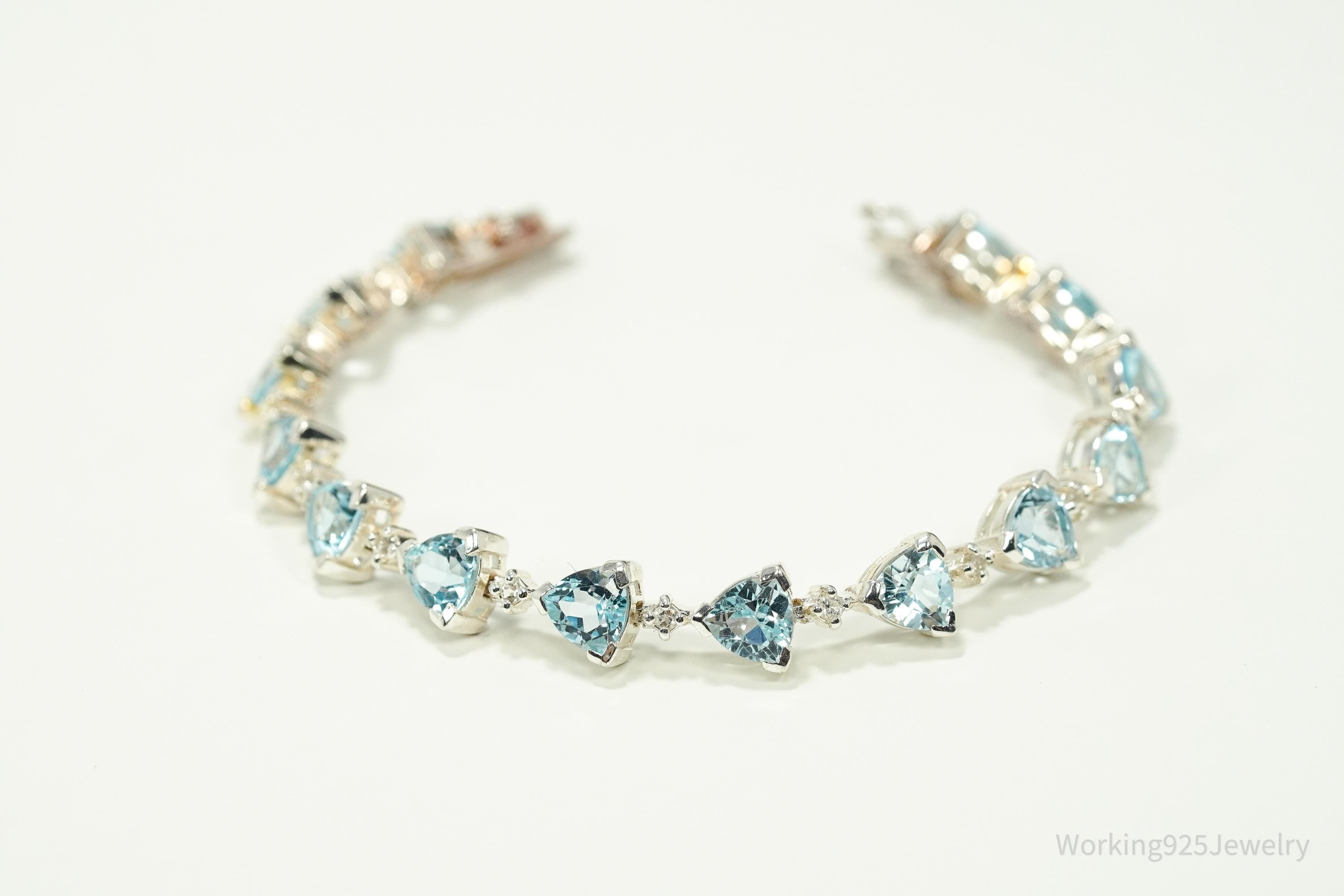 Vintage Blue Topaz & Cubic Zirconia Sterling Silver Bracelet 7.25"