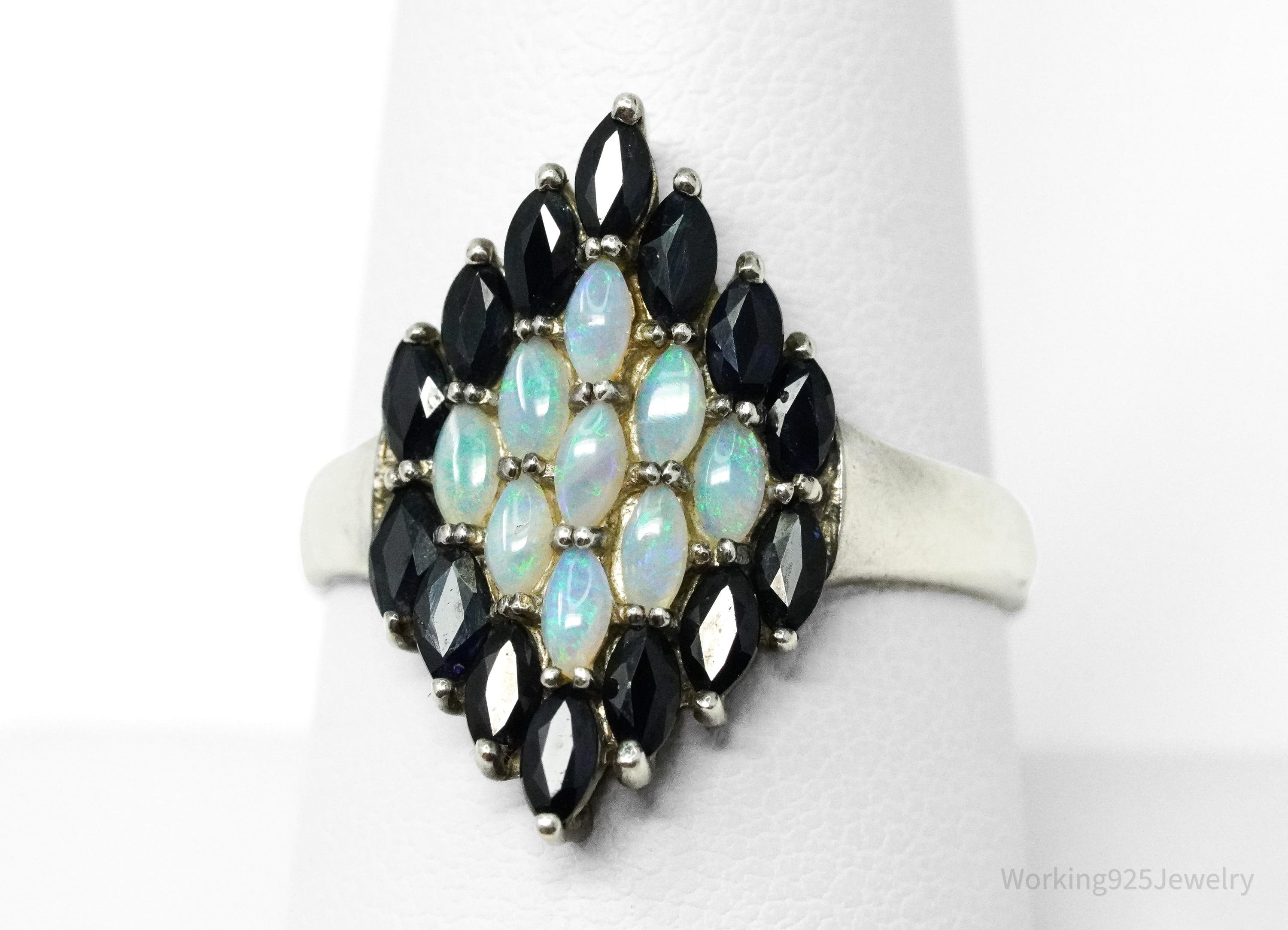 Vintage CNA Opal & Blue Sapphire Sterling Silver Ring - Size 9