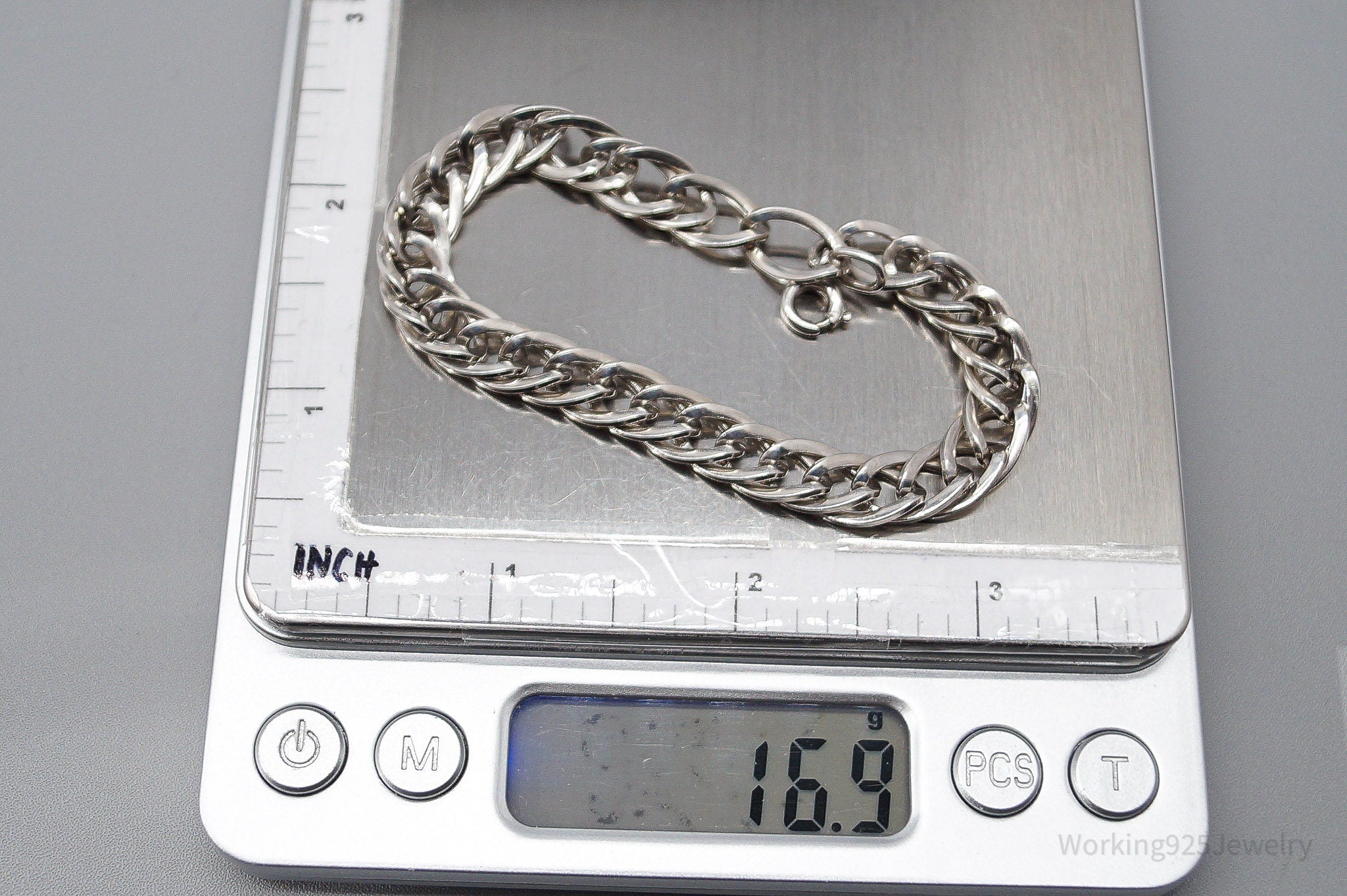 Vintage JB Mid Century Sterling Silver Chain Bracelet - 7.5"