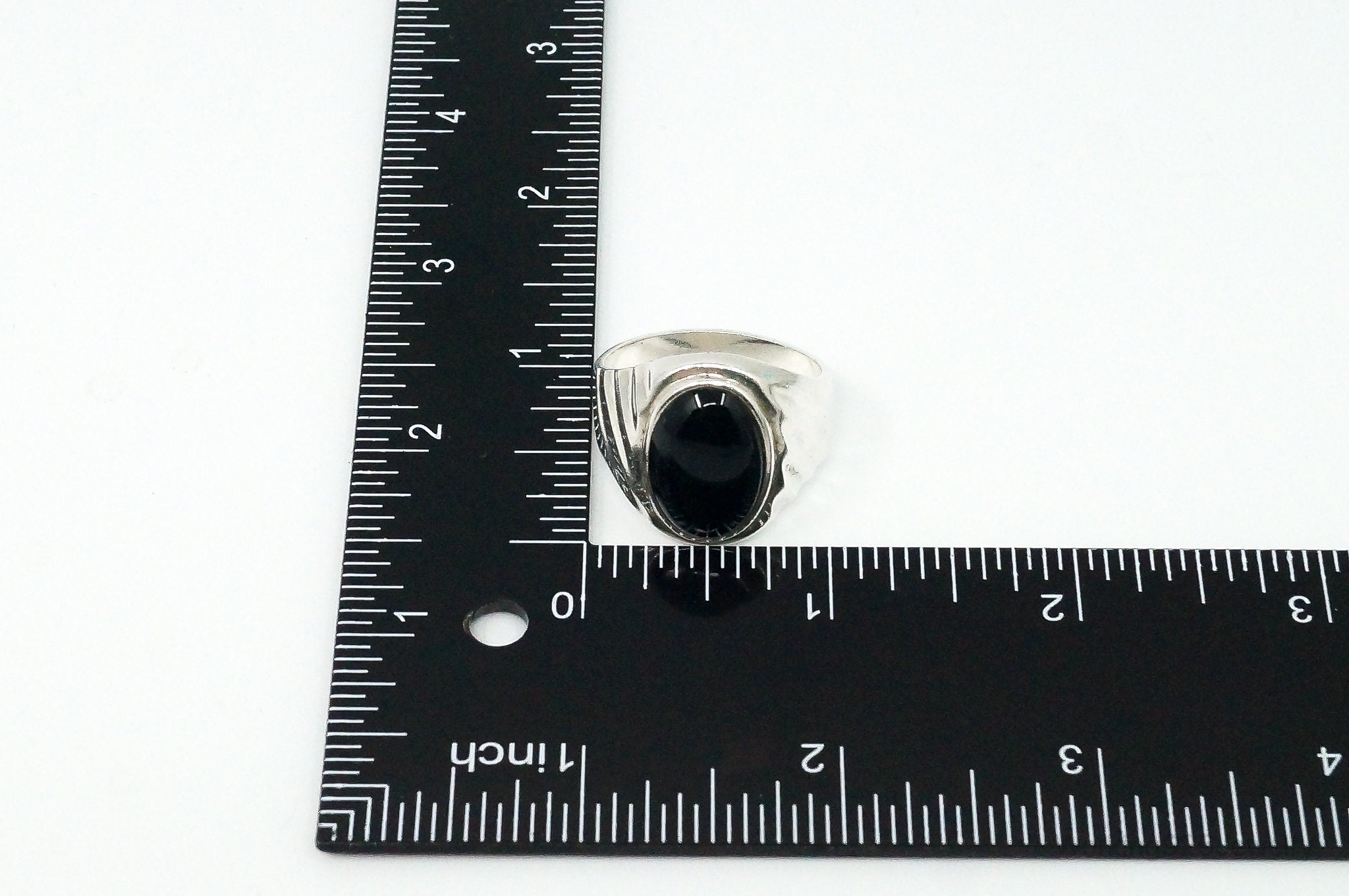 Vintage Mexico Black Onyx Sterling Silver Ring - Size 13.5