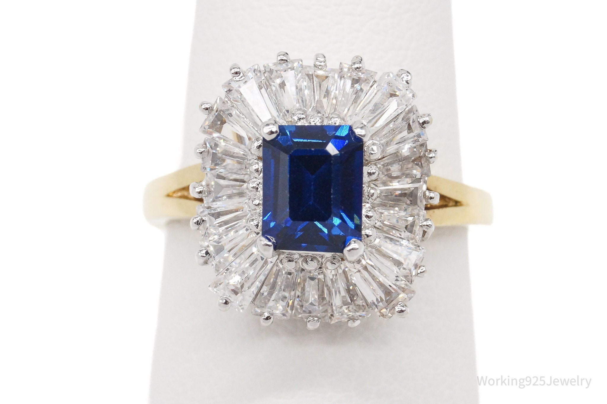 Vintage Lab Sapphire Cubic Zirconia Gold Vermeil Sterling Silver SZ 6.75