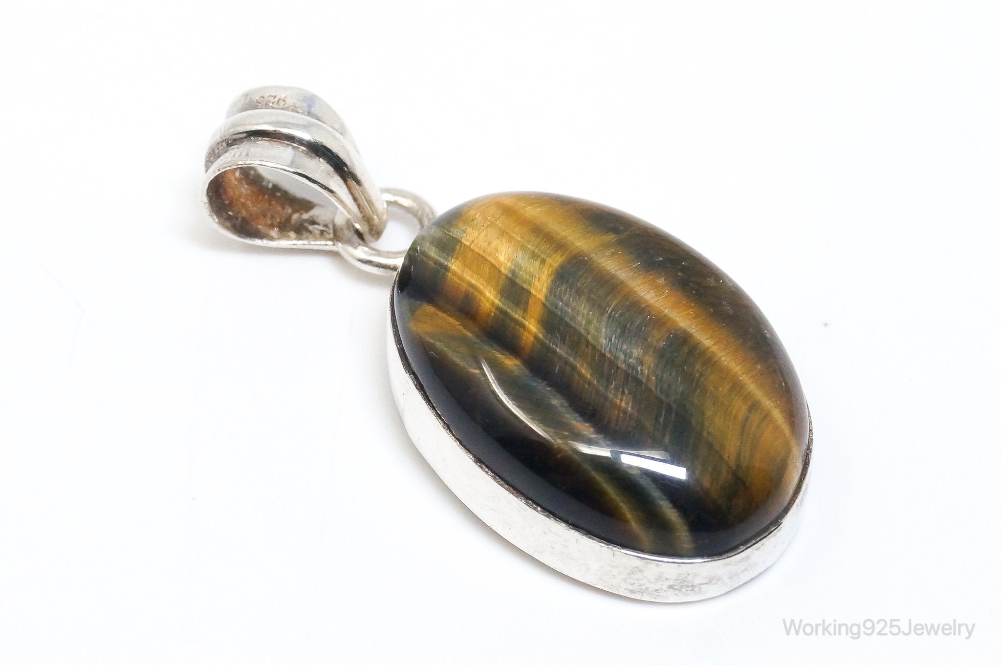 Vintage Large Tigers Eye Southwestern Style Sterling Silver Pendant