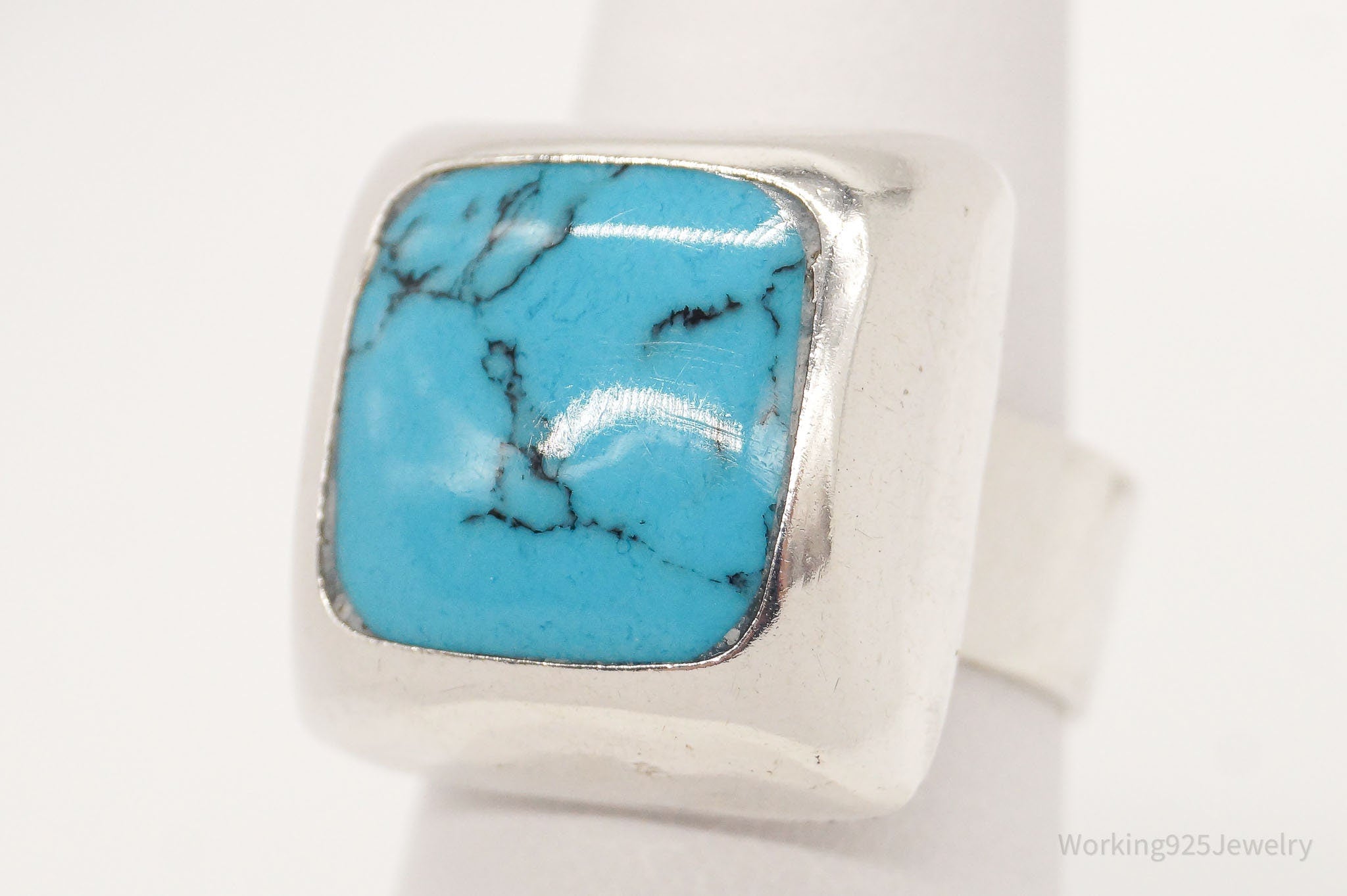 Vintage Mexico Blue Turquoise Sterling Silver Ring - Size 6.5