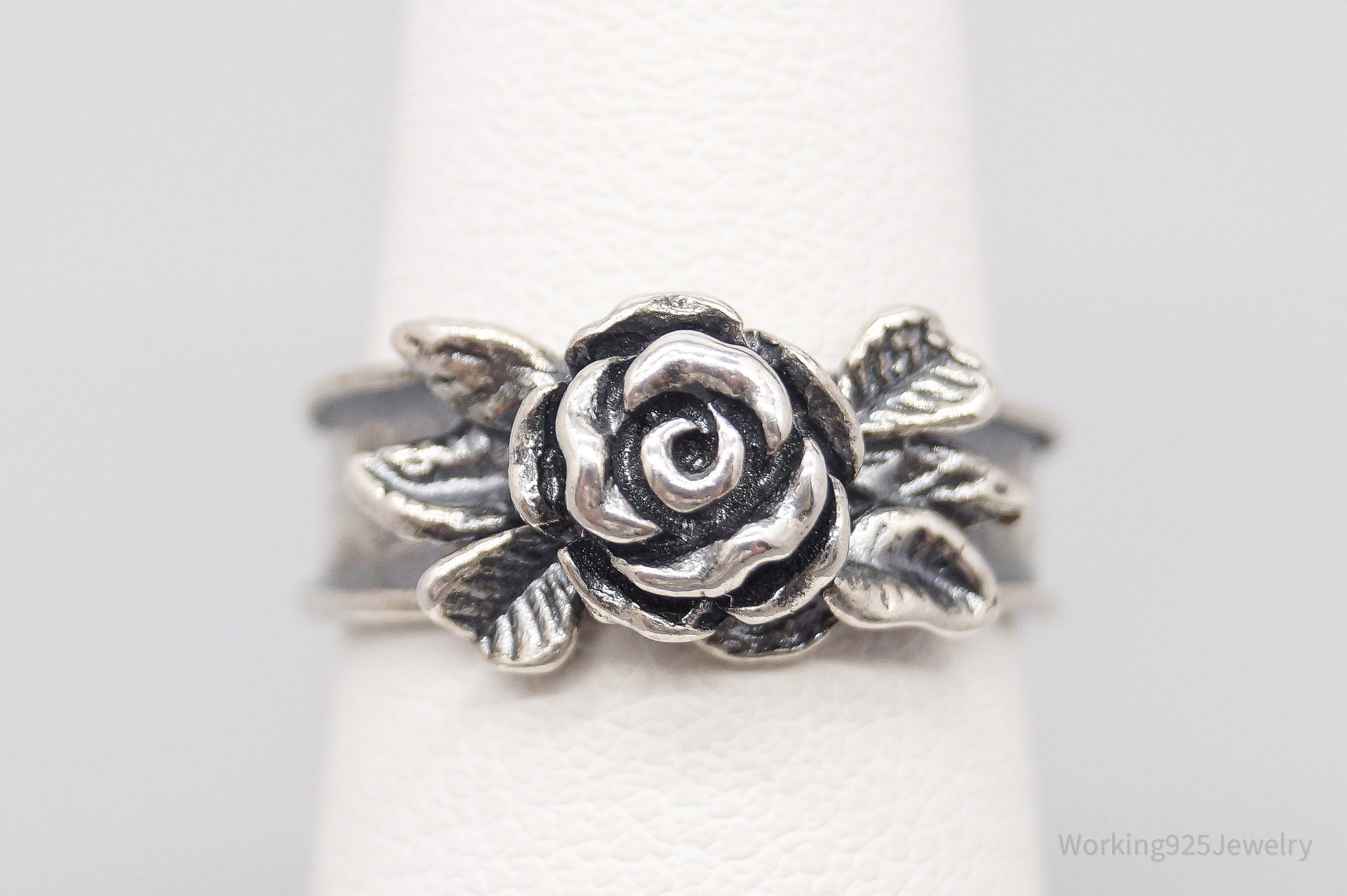 Vintage Israel Designer Paz PZ Rose Sterling Silver Band Ring - Size 5