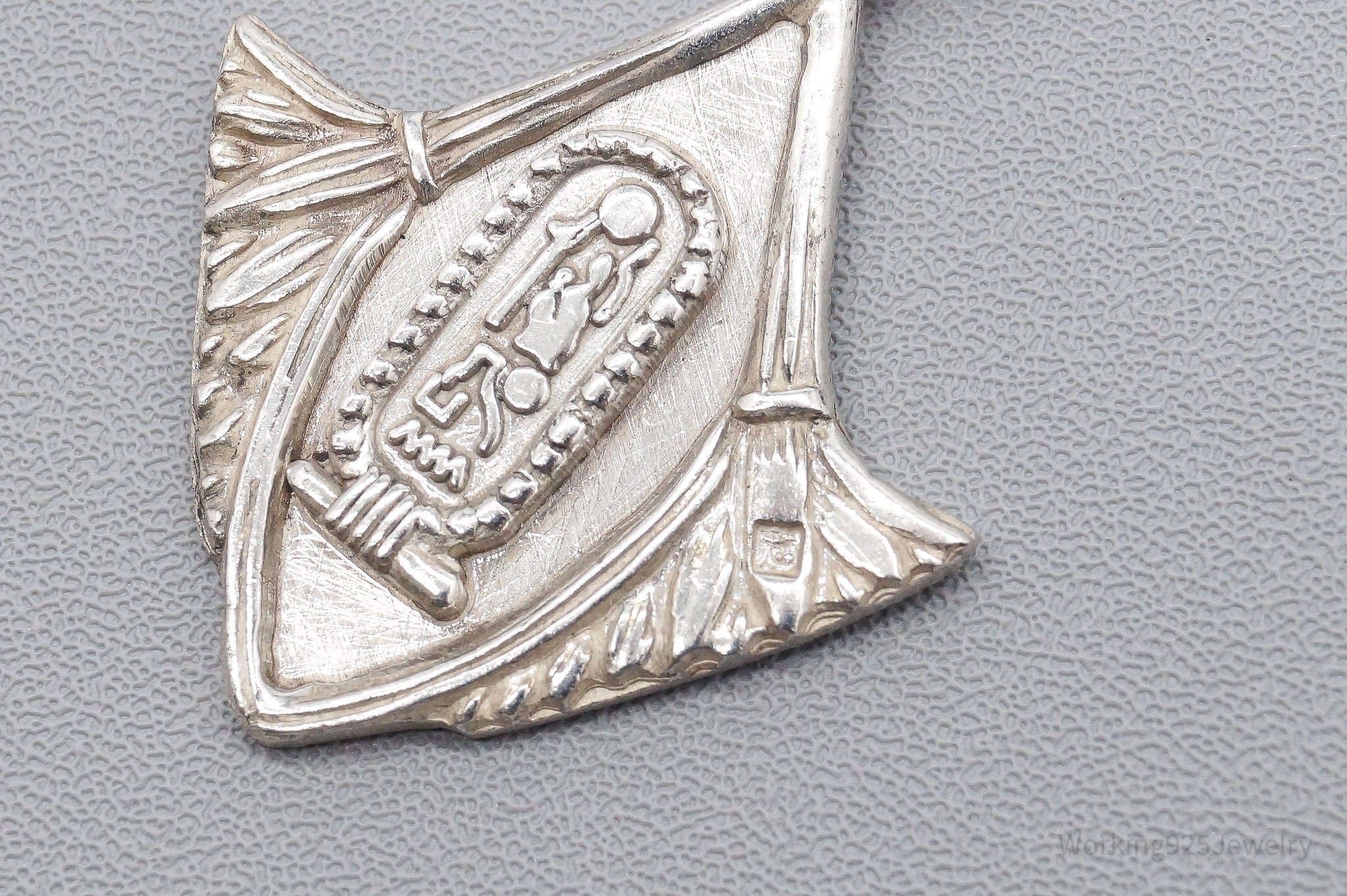 Vintage Ornate Egyptian Cartouche Sterling Silver Necklace 20"