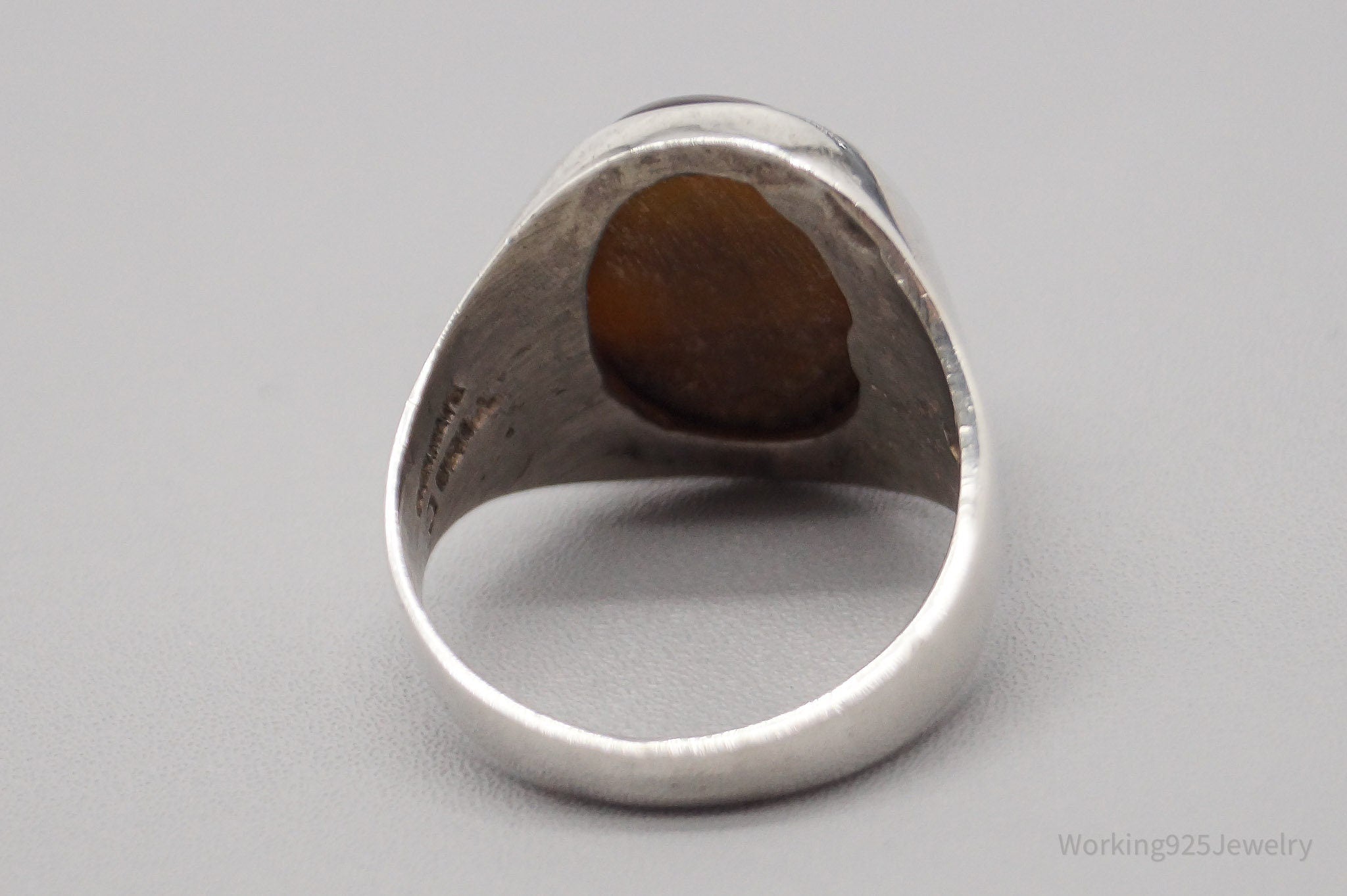 Vintage Large Tigers Eye Sterling Silver Ring - Size 9.75