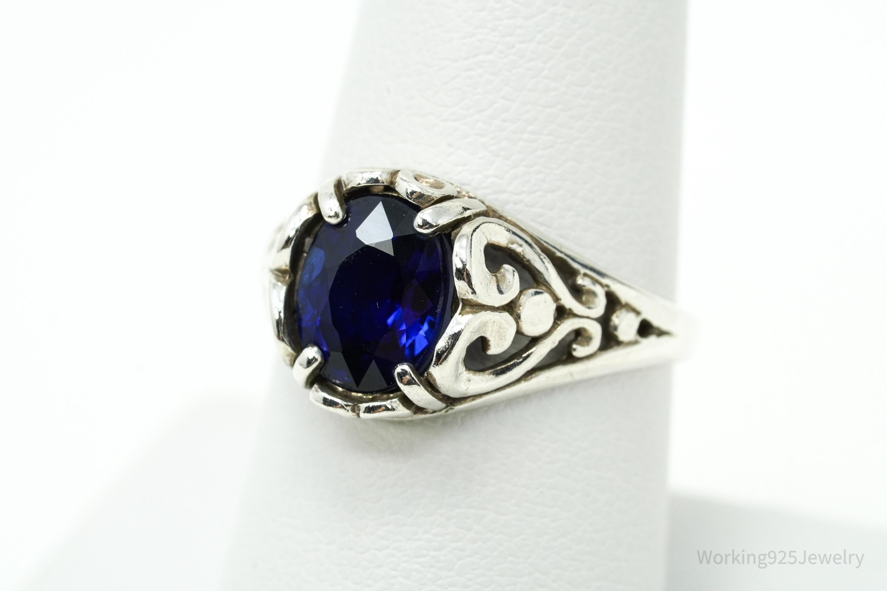 Vintage Designer Kabana Lab Blue Sapphire Sterling Silver Ring - Size 8.25