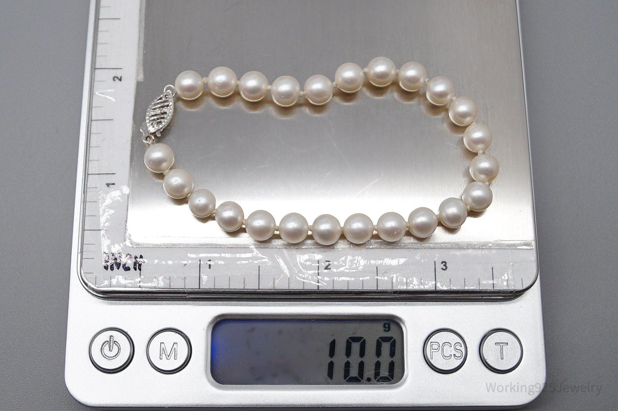 Vintage Pearl 14K White Gold Bracelet - 7 5/8"
