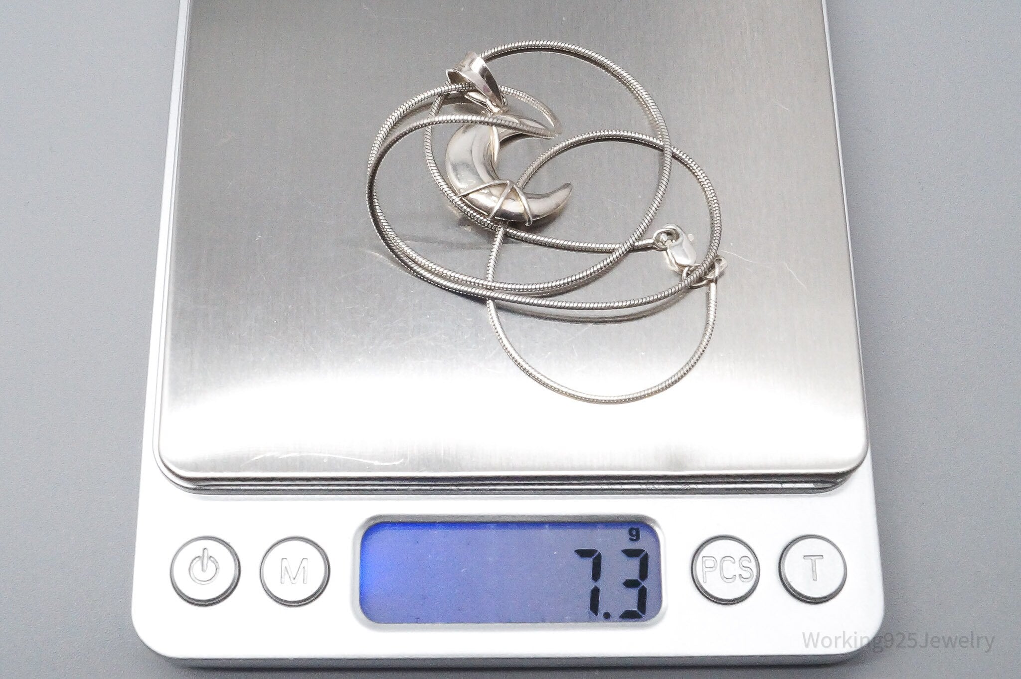 Vintage Crescent Moon Sterling Silver Necklace 18"