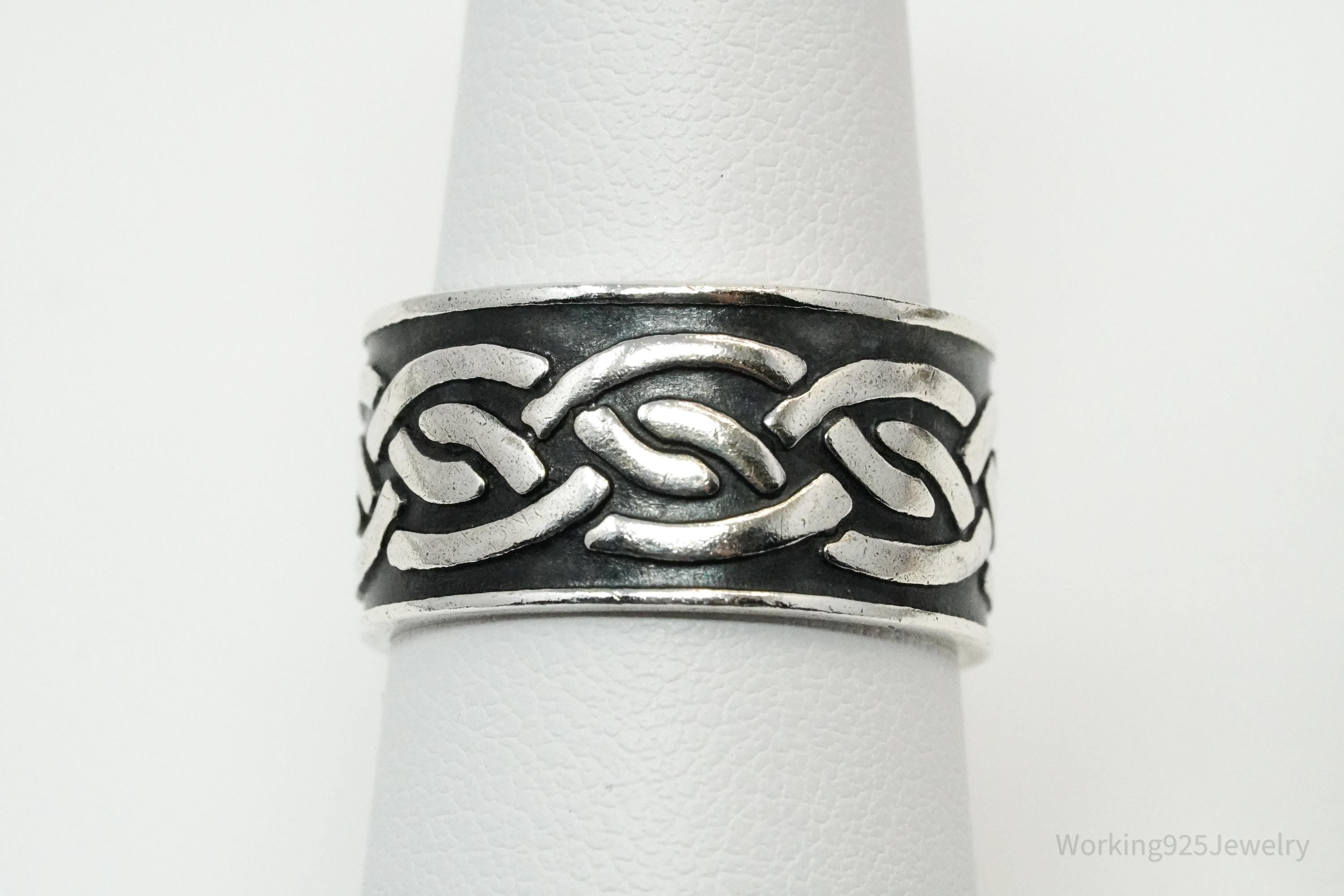 Vintage Celtic Knot Design Sterling Silver Band Ring - Size 7.5