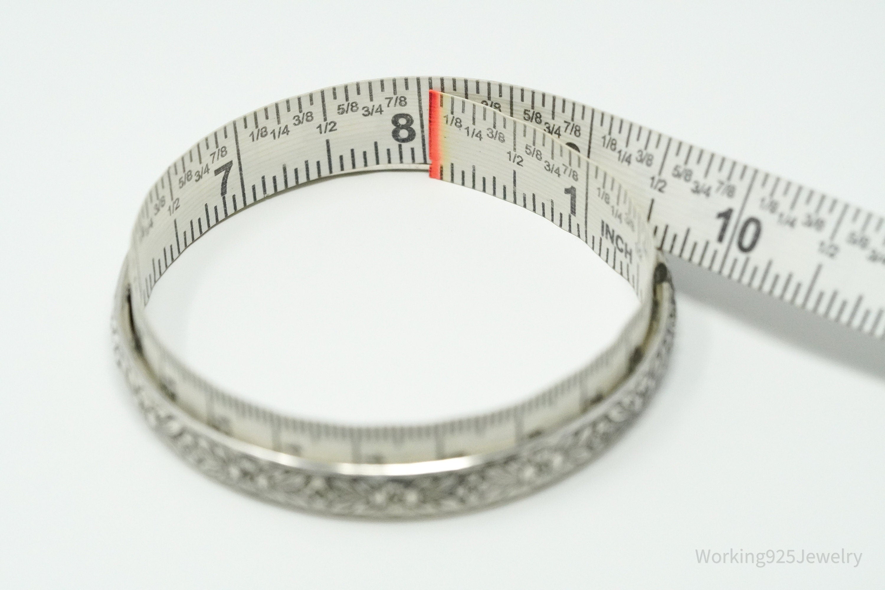 Antique Designer Lang Sterling Silver Floral Bangle Bracelet 8"