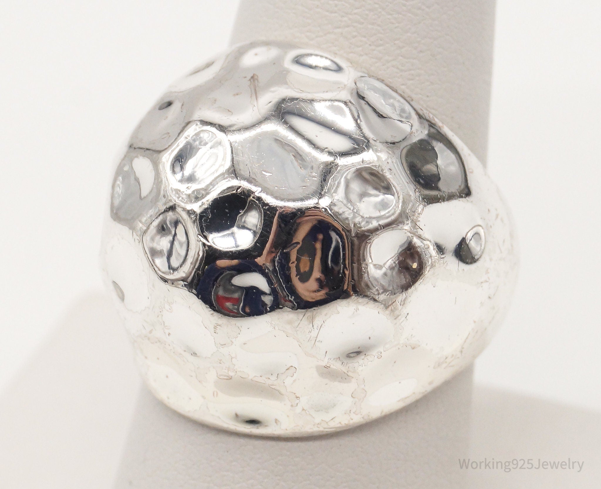 Vintage FAS Modernist Style Hammered Dome Sterling Silver Ring - Size 7.75