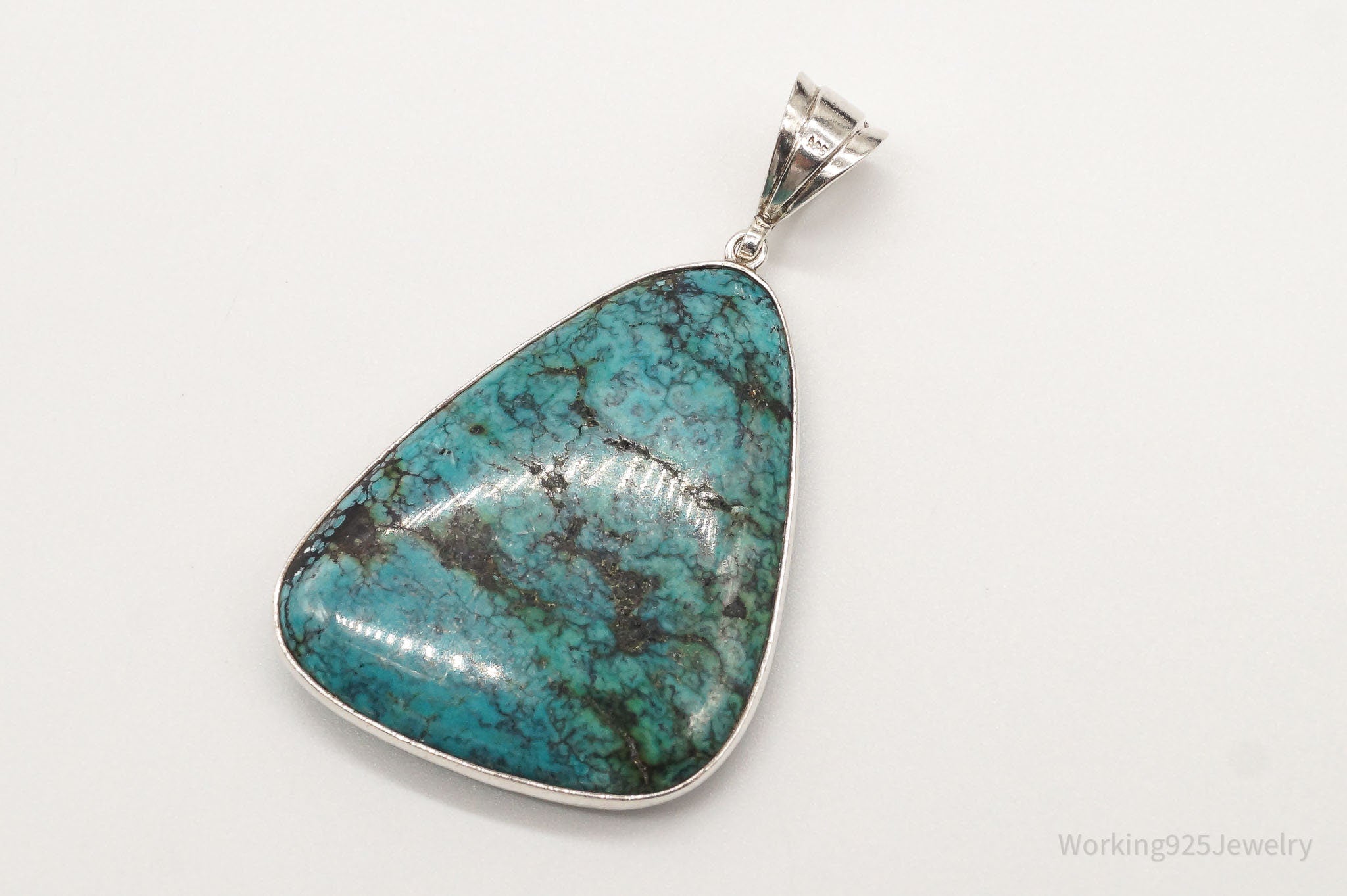 Vintage Large Turquoise Sterling Silver Necklace Pendant