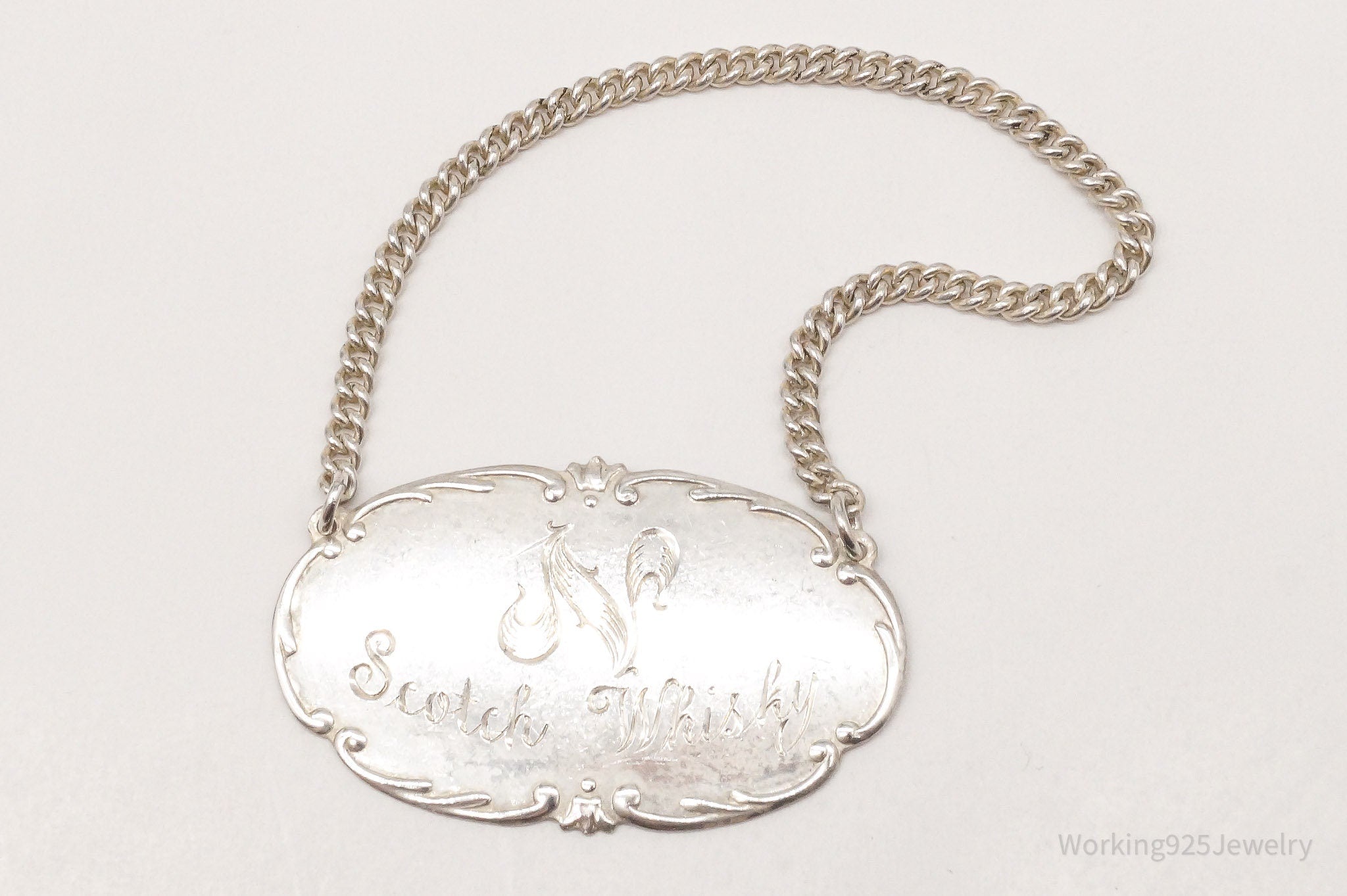 Rare Antique Webster Scotch Whiskey Sterling Silver Decanter Liquor Bottle Tag Label