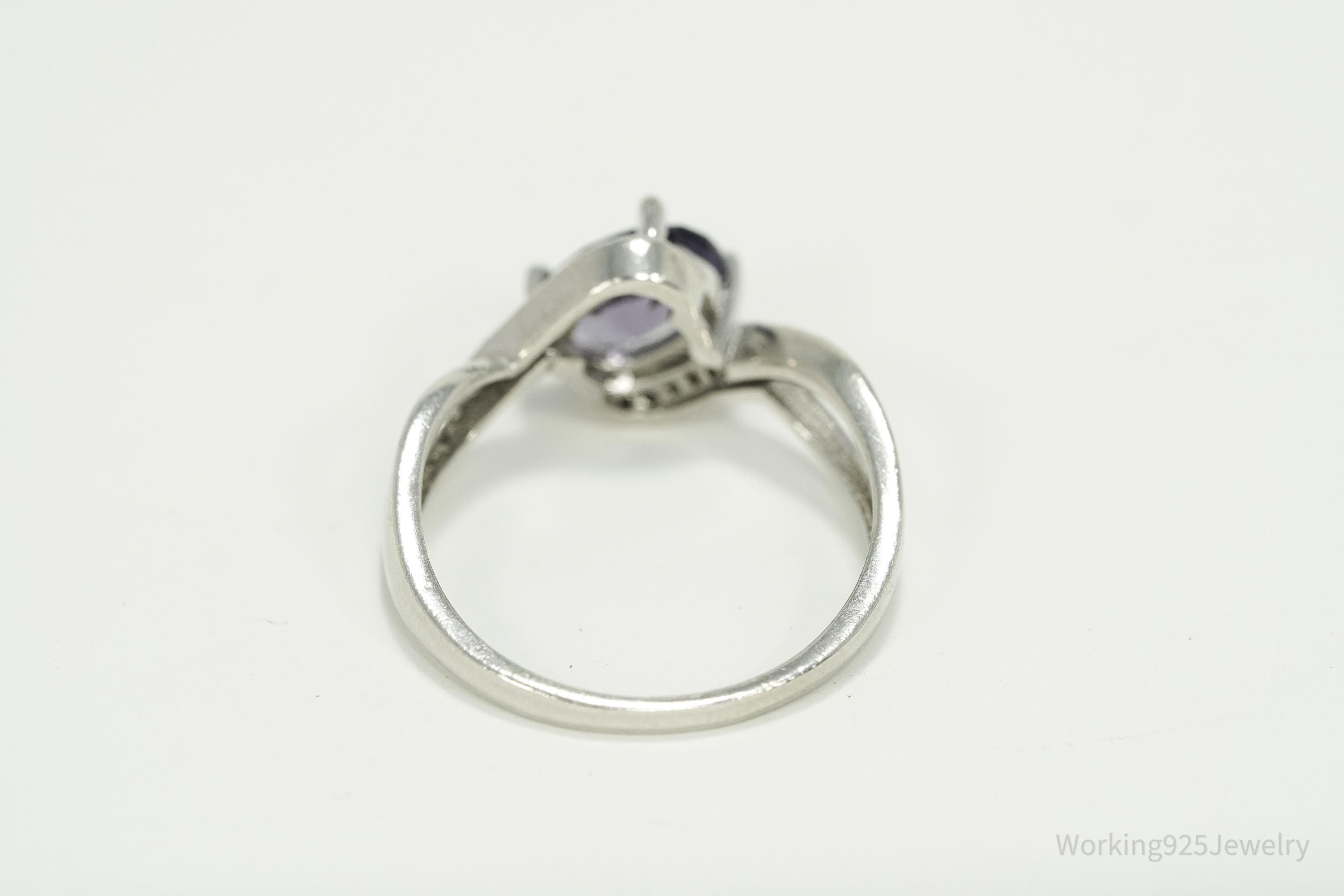 Vintage Amethyst & Cubic Zirconia Sterling Silver Ring Size 7.25