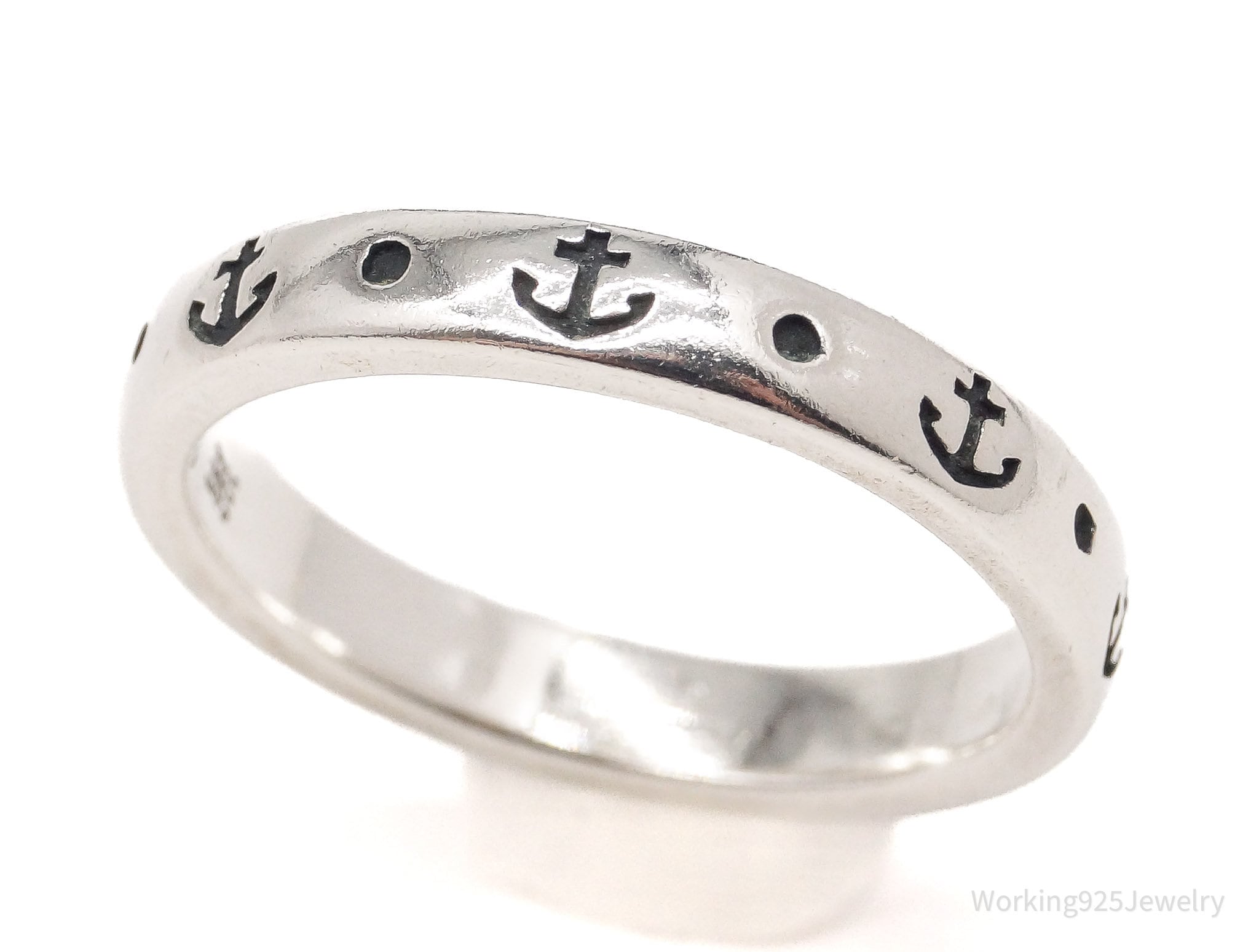 Retired James Avery Anchor Pattern Sterling Silver Ring - Size 7