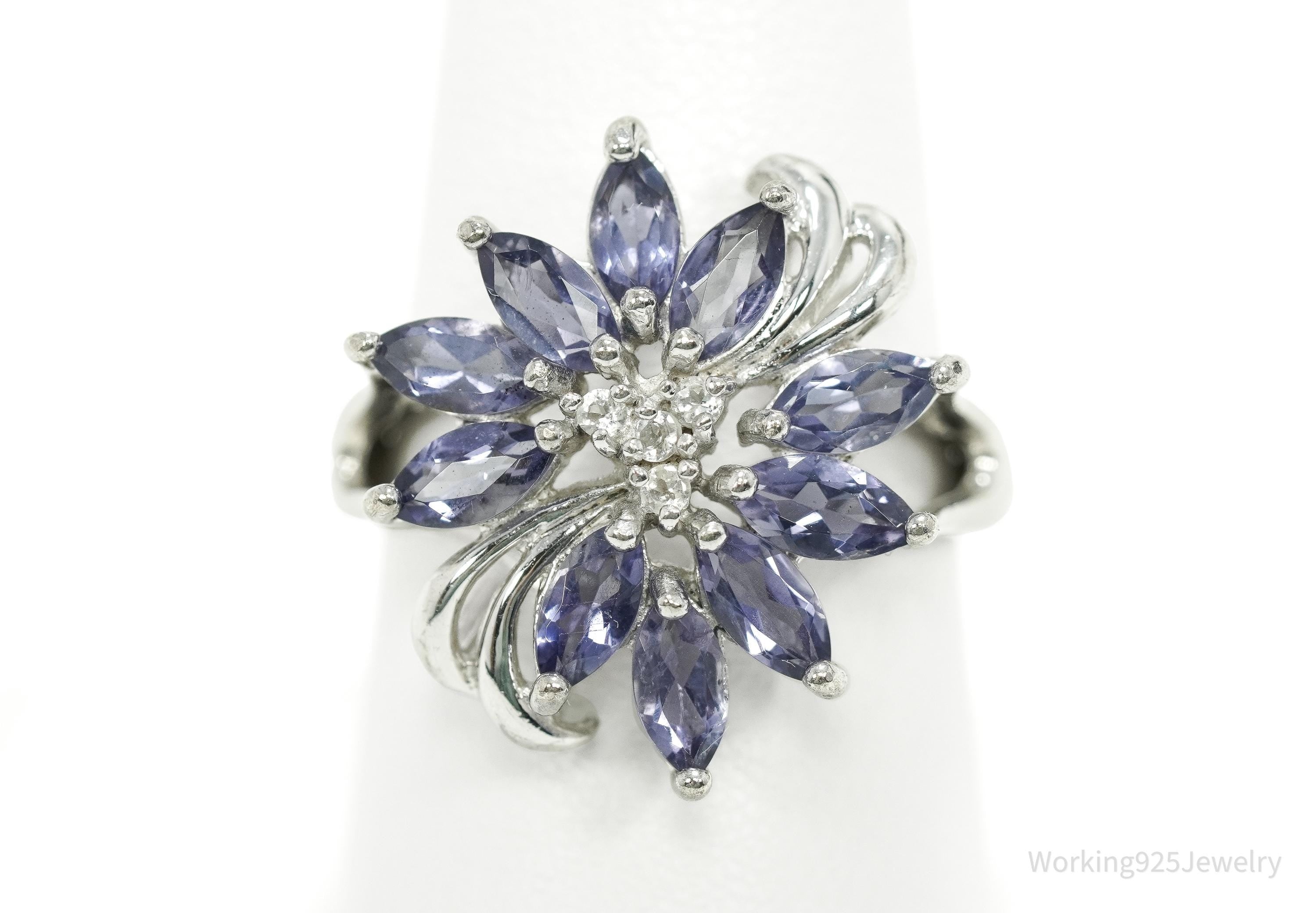 Vintage RJ Tanzanite & Cubic Zirconia Sterling Silver Ring Size 8