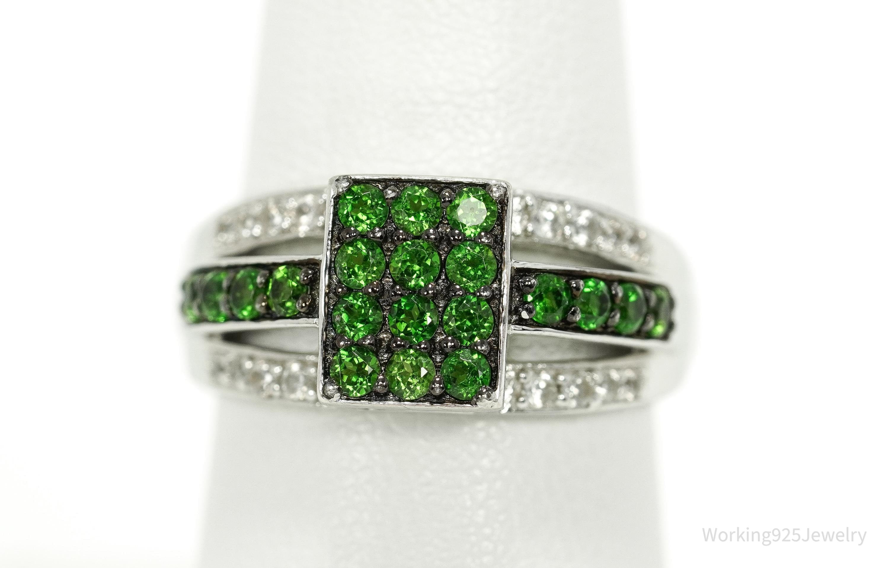 BBJ Green Chrome Diopside & Cubic Zirconia Sterling Silver Ring Size 6.75