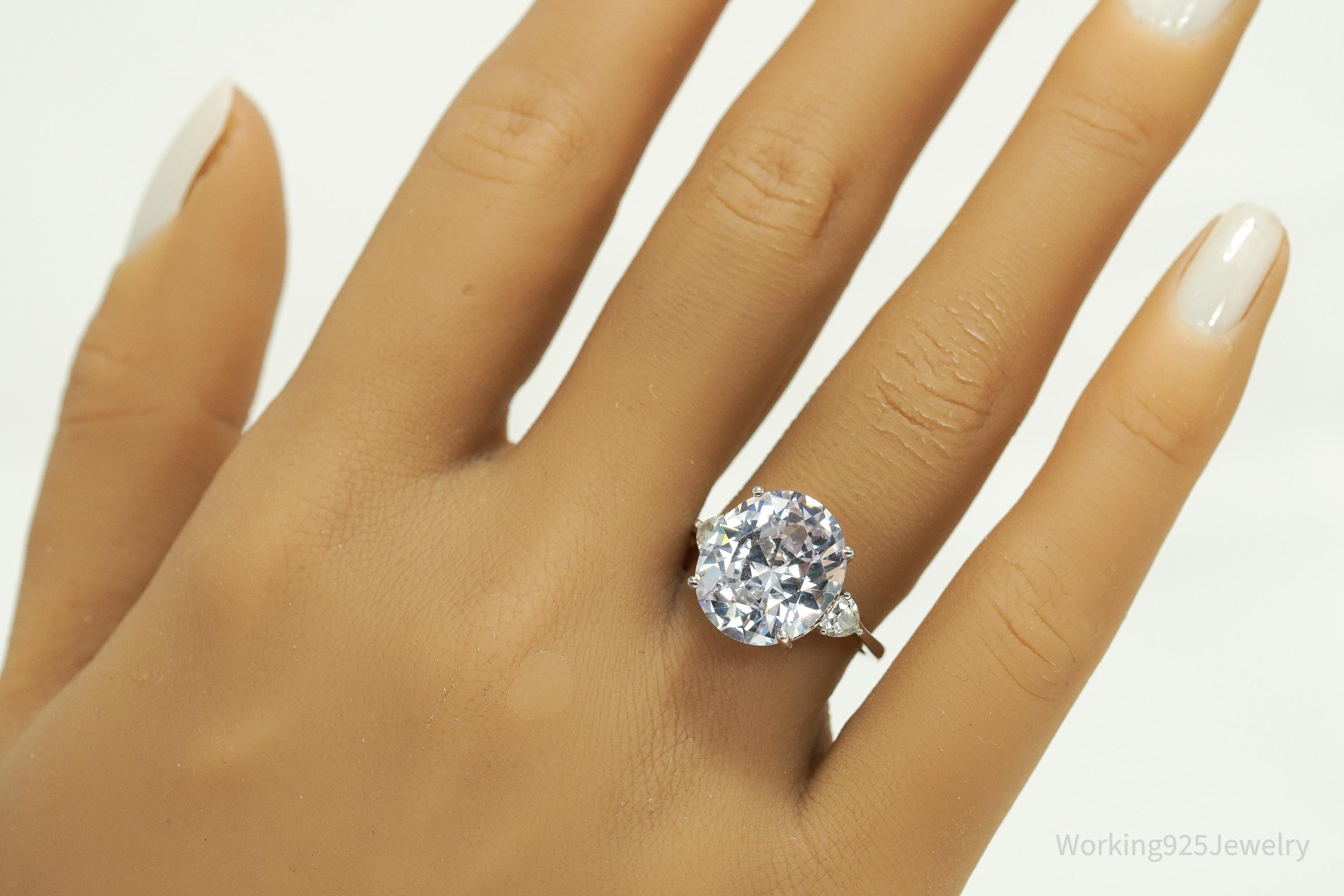 Vintage DBJ Large Cubic Zirconia Sterling Silver Ring - Size 7.25