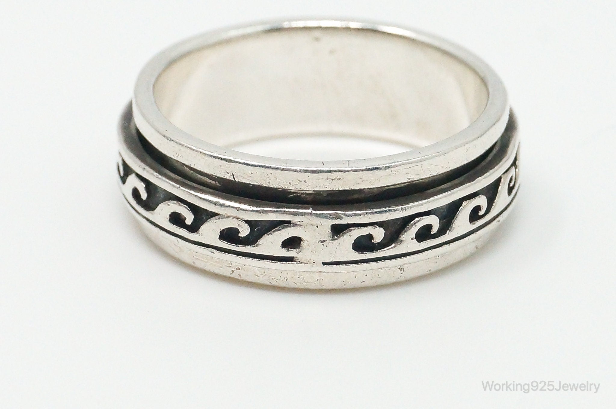 Vintage Southwestern Style Waves Sterling Silver Spinner Ring - Size 9.5