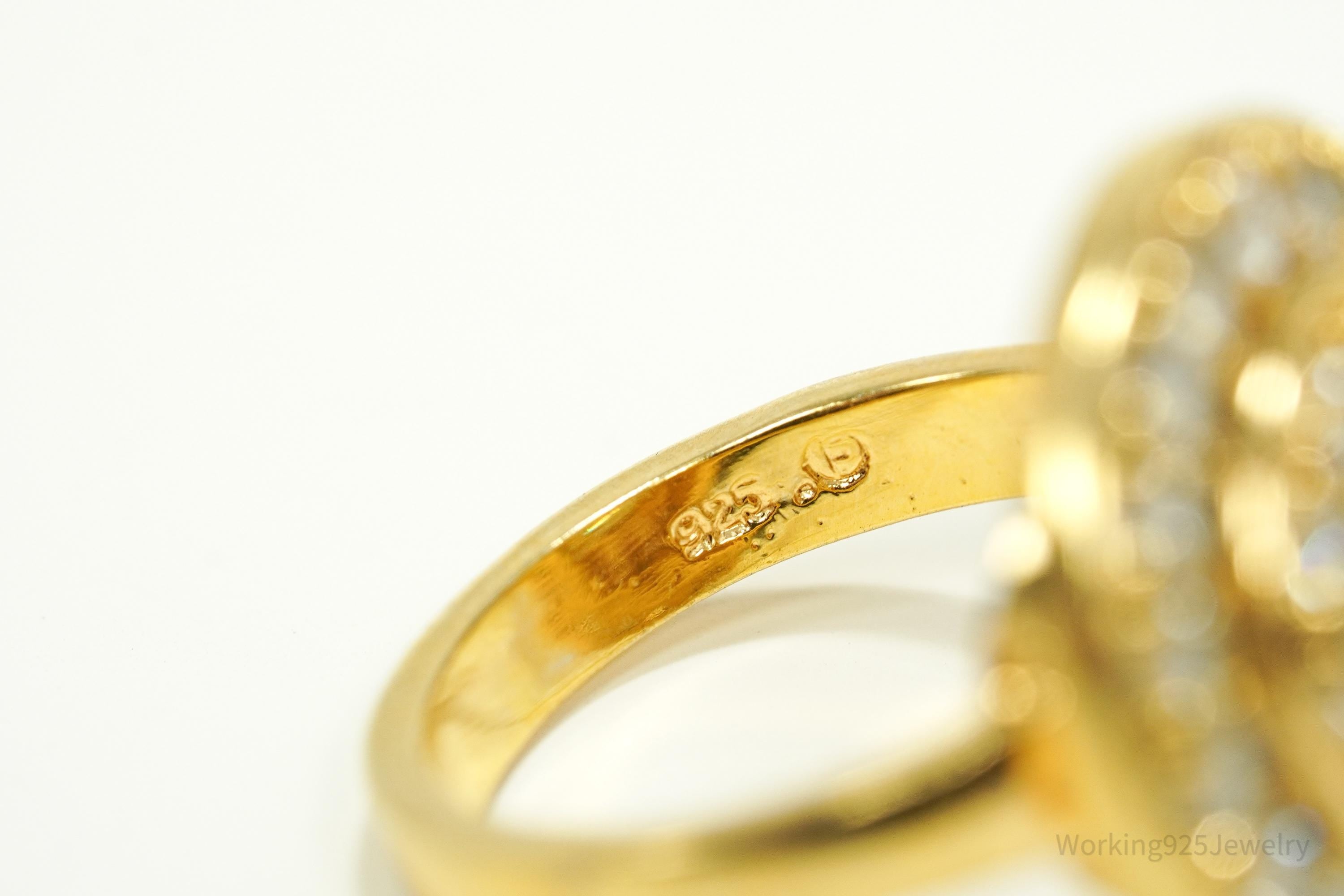 Vintage Farrah Fawcett Gold Vermeil Cubic Zirconia Sterling Silver Ring - Size 7.5