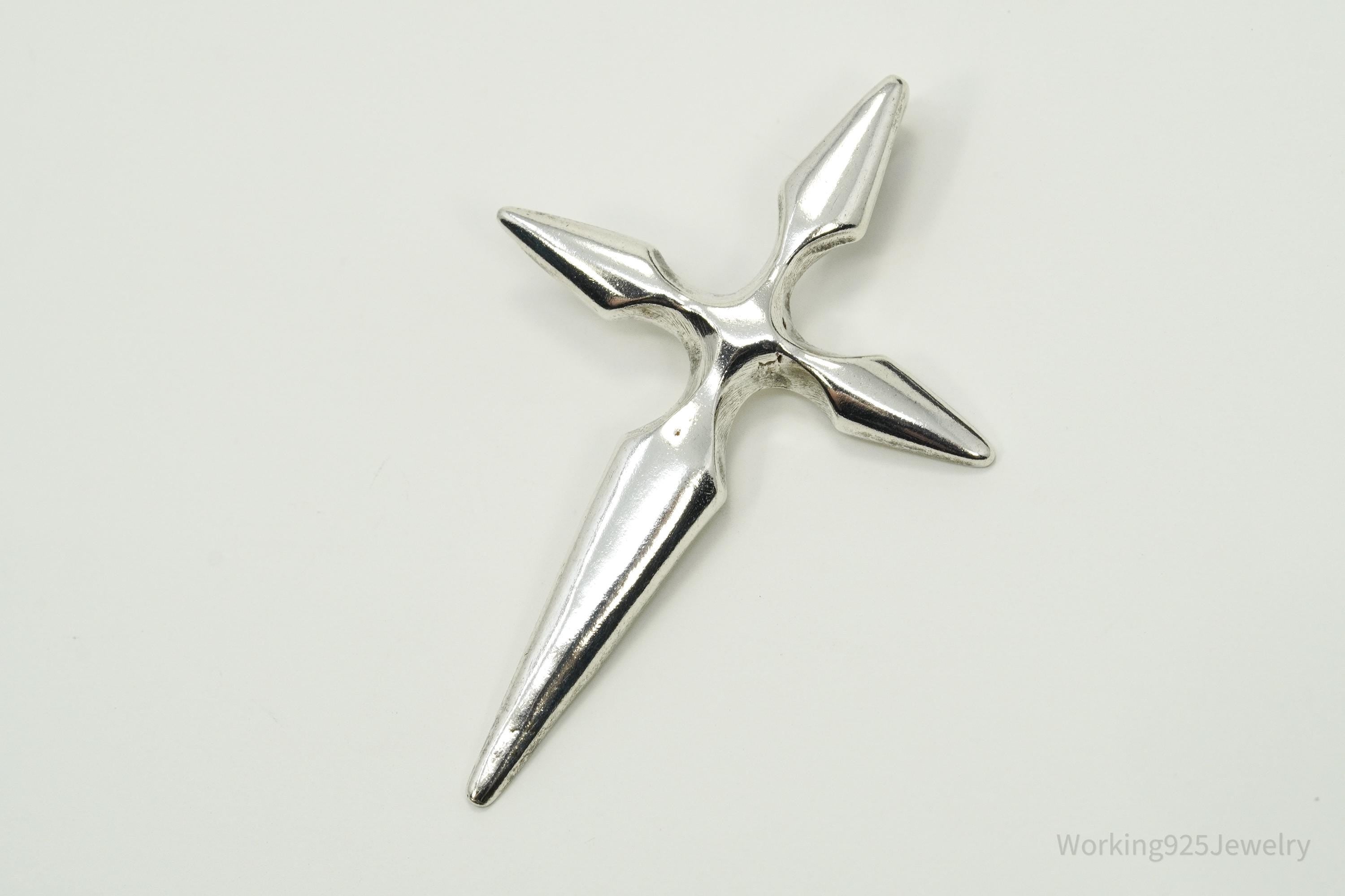 Large Vintage Israel Made Cross Sterling Silver Pendant