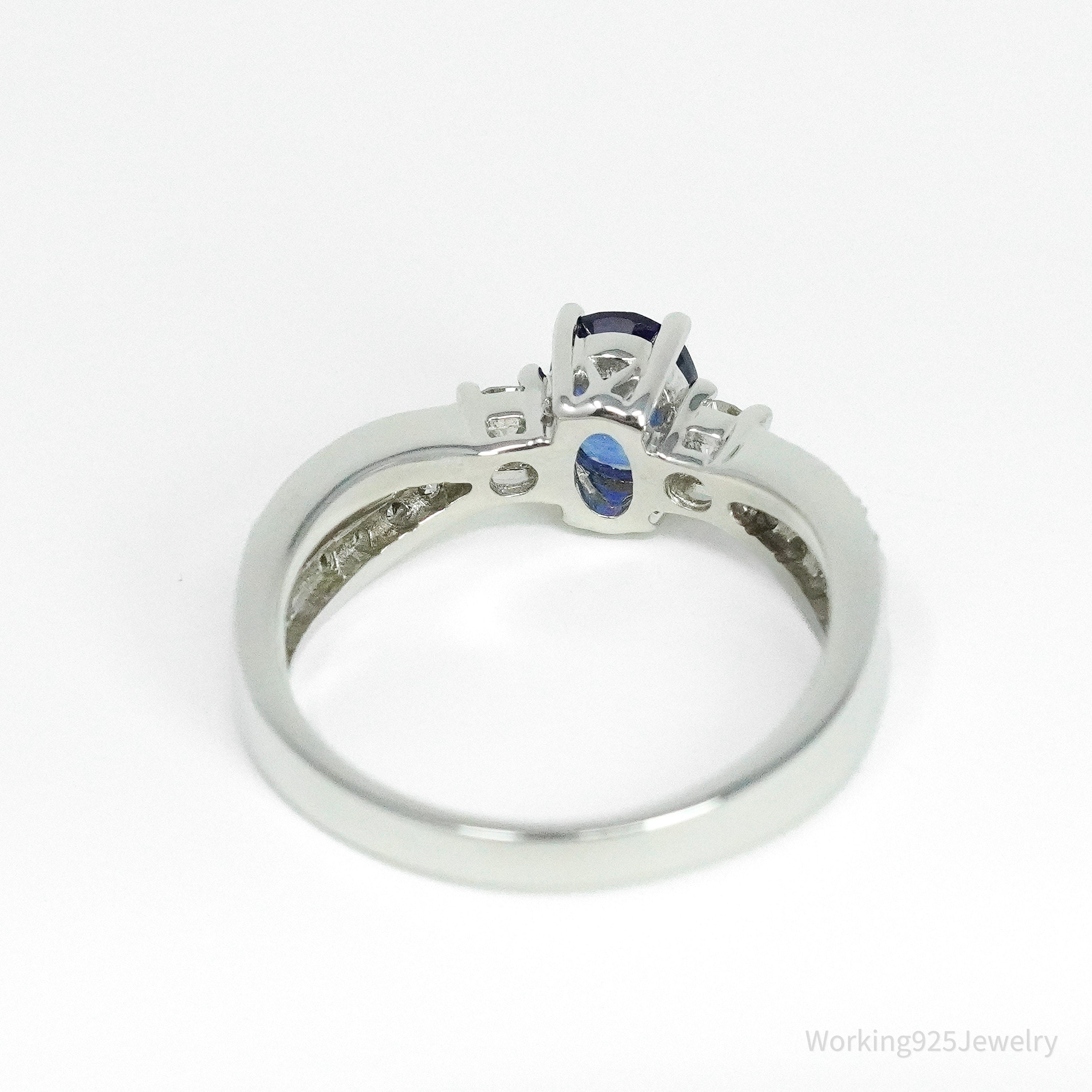 14K White Gold, Sapphire & Diamond Cocktail Ring - Size 8