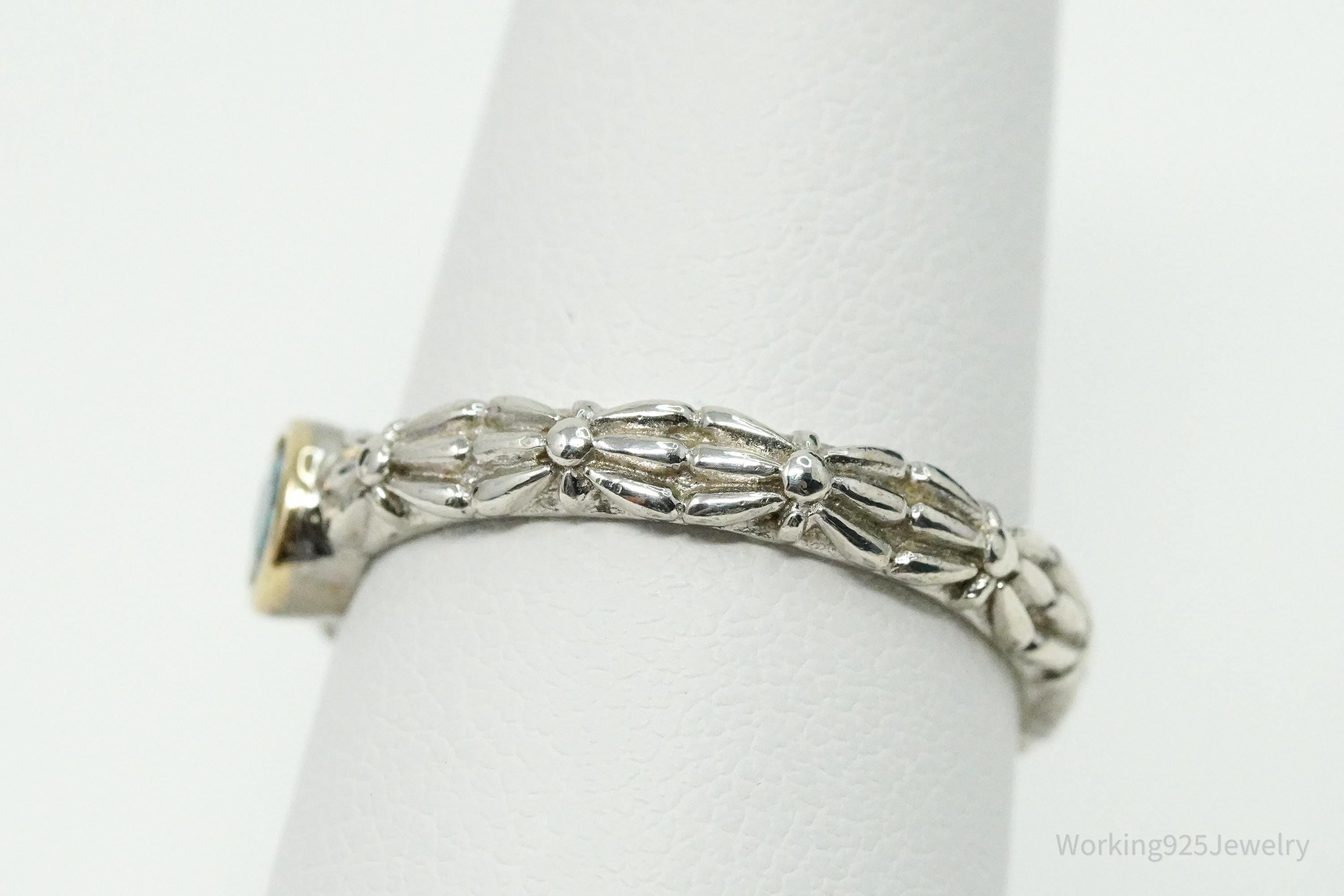 Vintage QCD Blue Topaz 14K Yellow Gold Sterling Silver Ring - Size 7