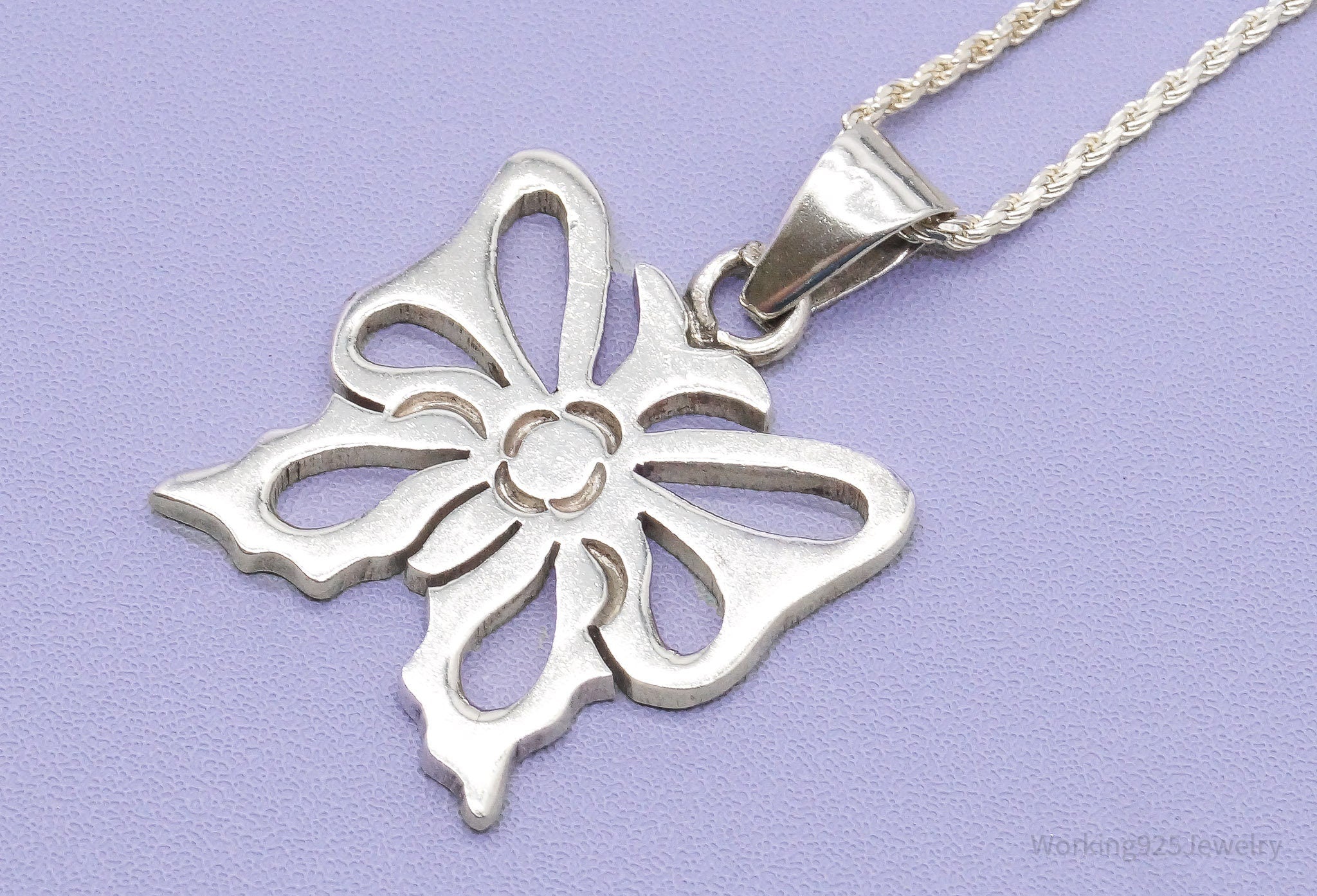 Vintage Butterfly Sterling Silver Necklace 24"