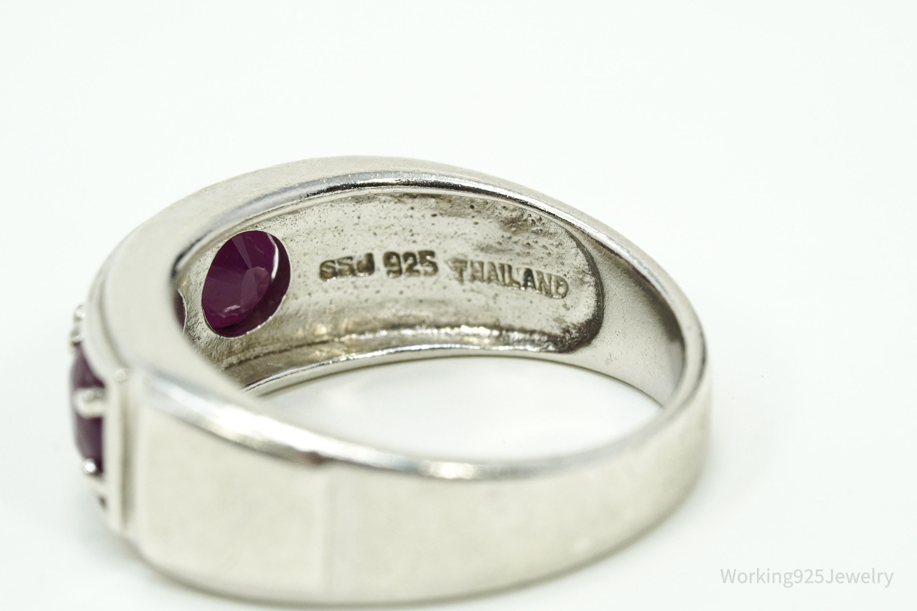 Vintage Ruby Sterling Silver Ring - Size 8.75