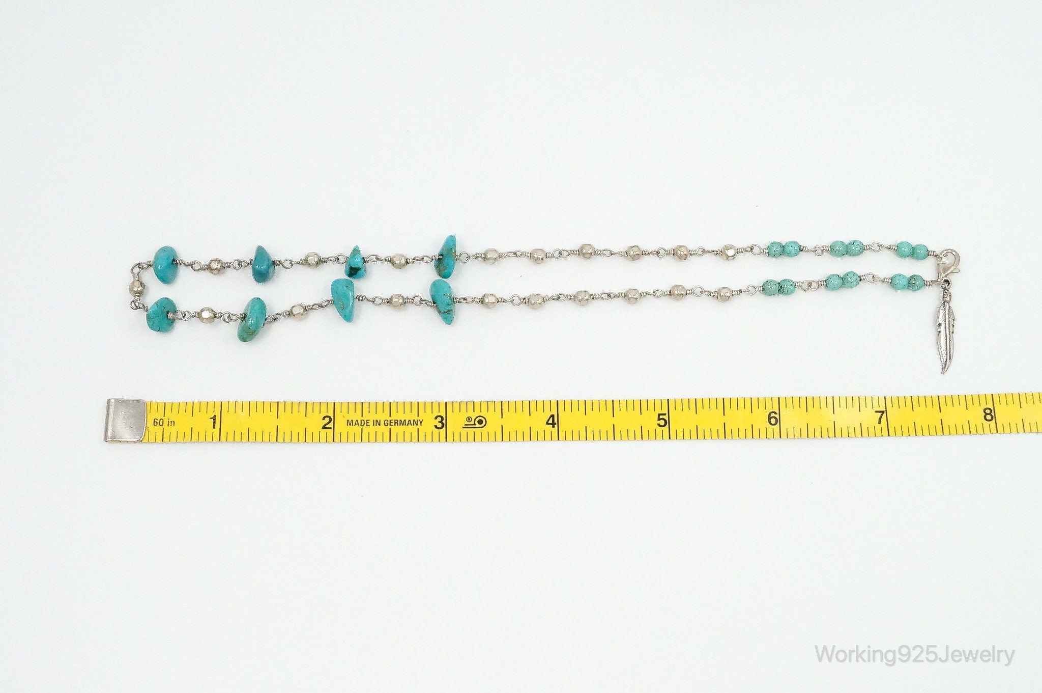 Vintage Native American Turquoise Sterling Silver Bead Necklace