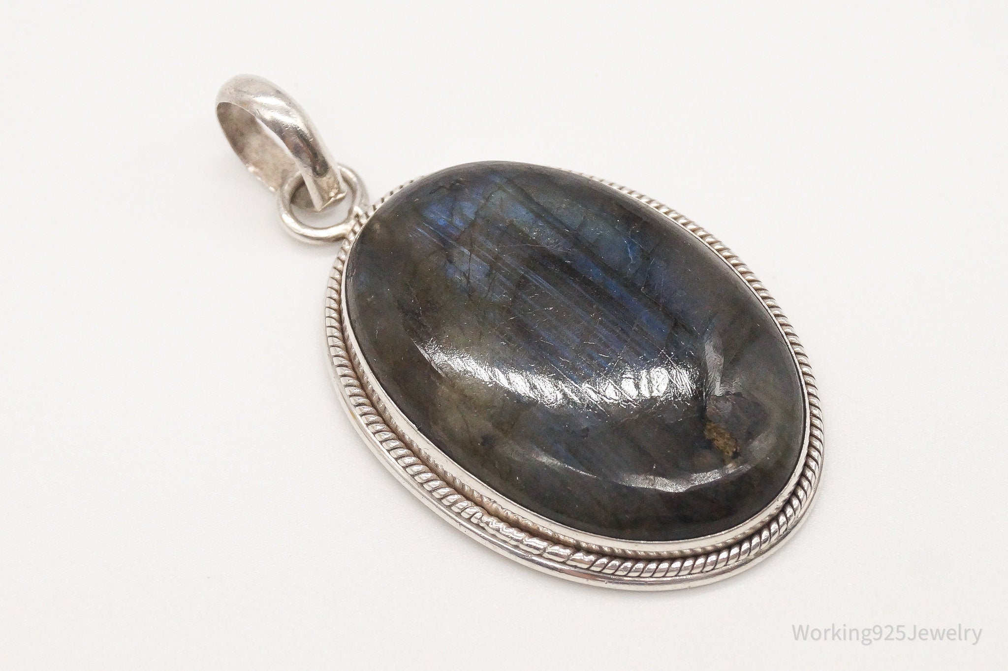 Vintage Large Labradorite Sterling Silver Pendant