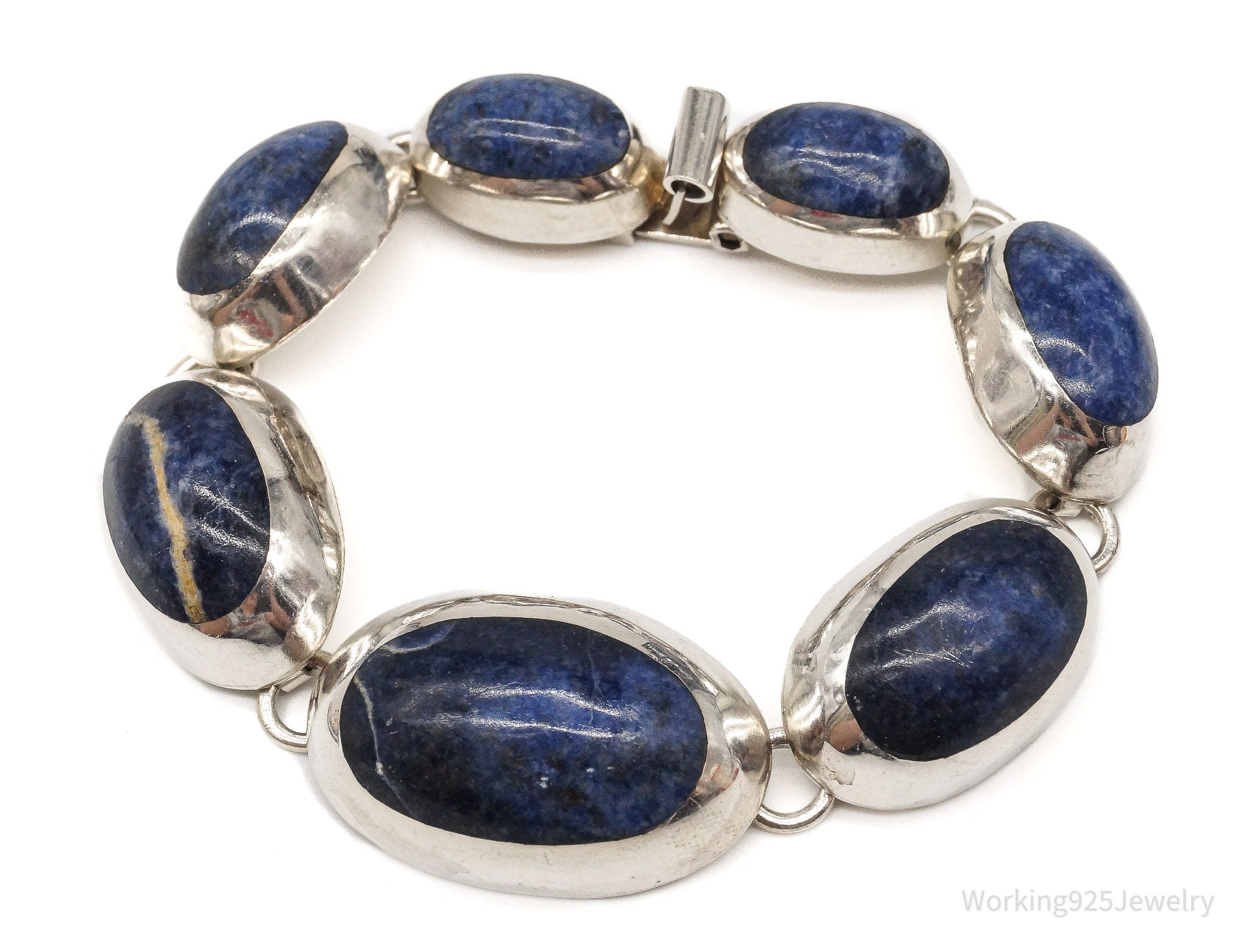 Vintage Taxco Mexico Sodalite Modernist Style Sterling Silver Bracelet