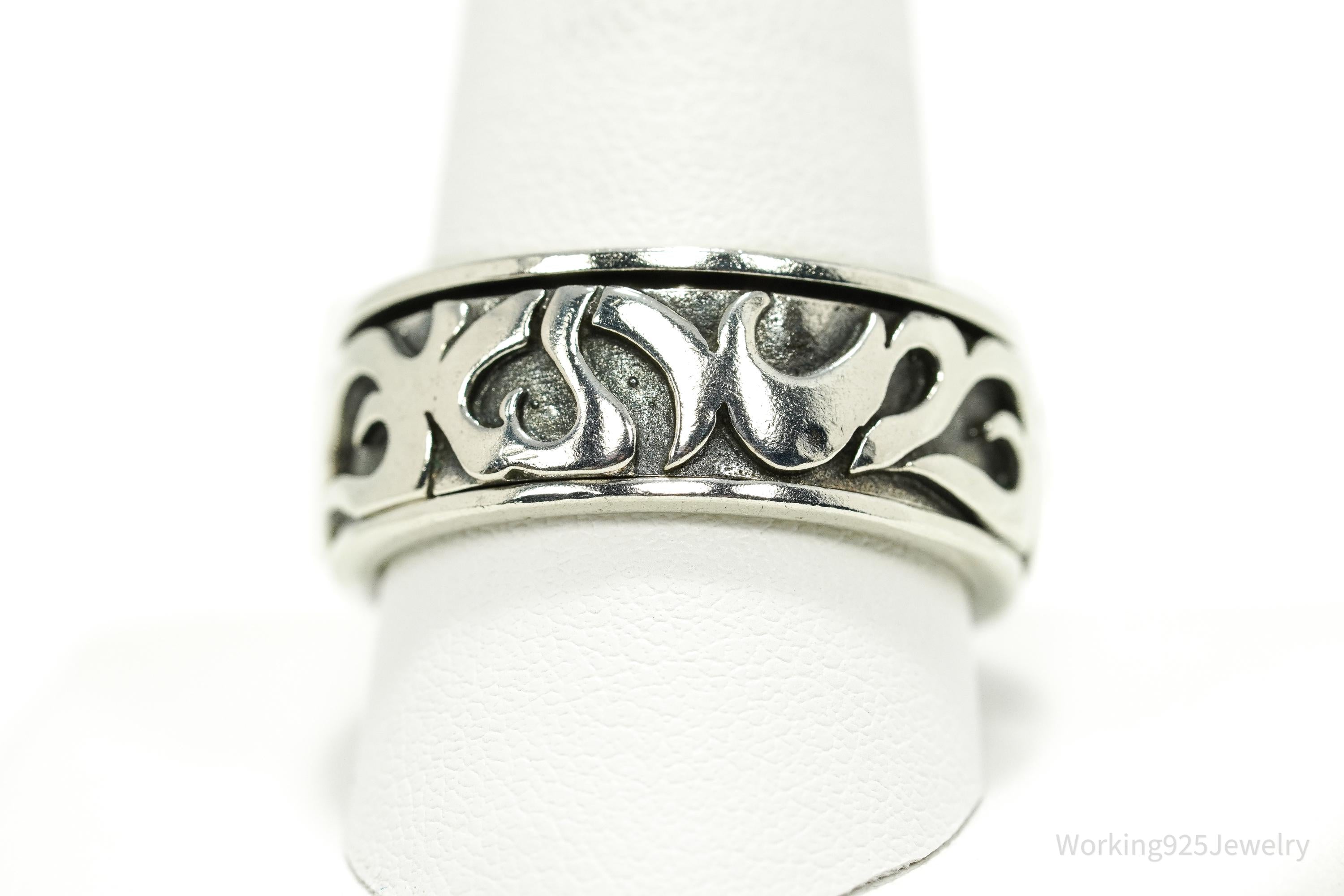 Vintage Tribal Sterling Silver Spinner Band Ring Size 11