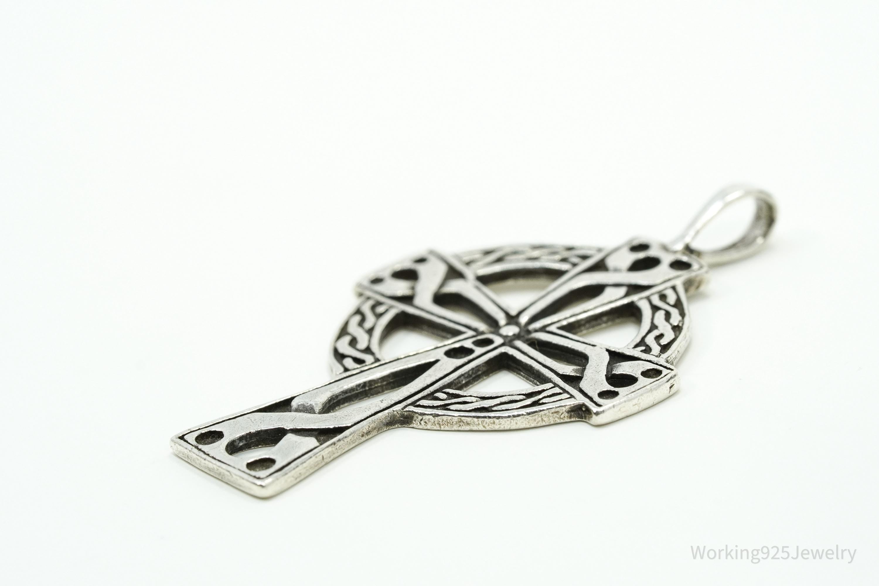 Vintage Celtic Cross Sterling Silver Necklace Pendant