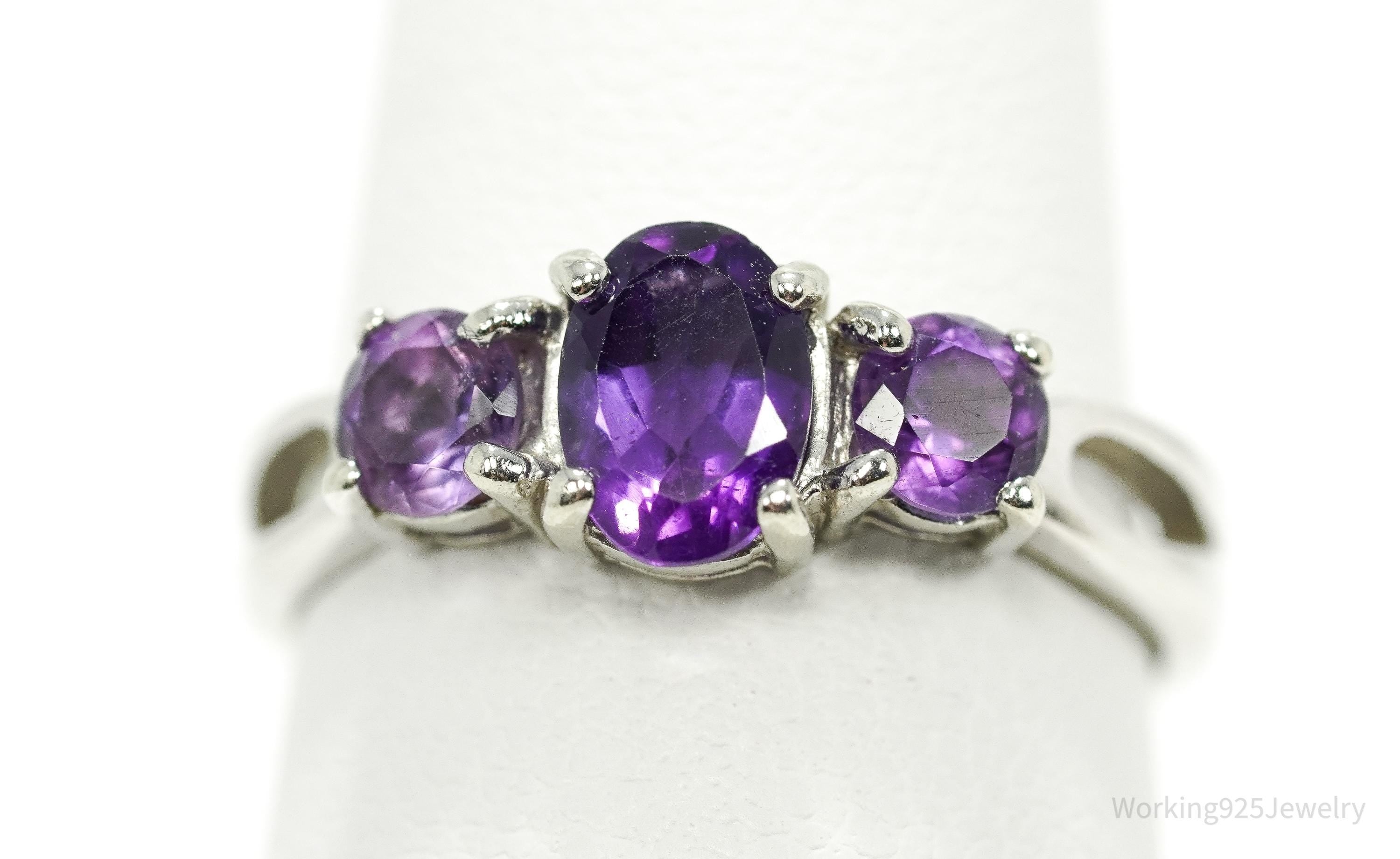 Vintage Amethyst Sterling Silver Ring - Size 6.25