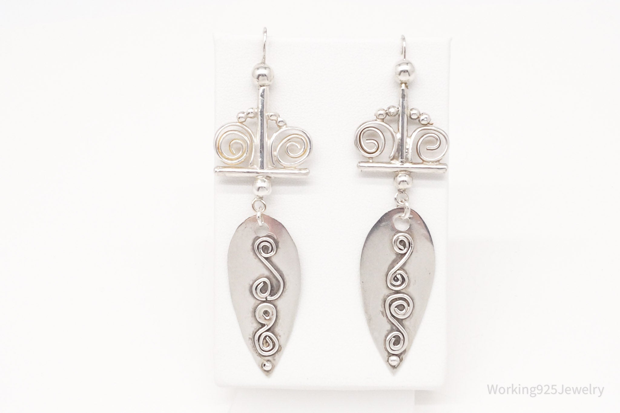 Vintage Long Intricate Silver Earrings