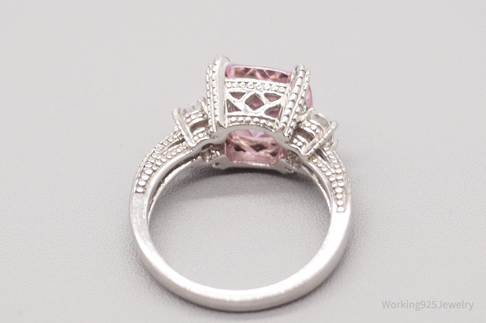 Vintage Large Pink & White Cubic Zirconia Sterling Silver Ring - Size 6