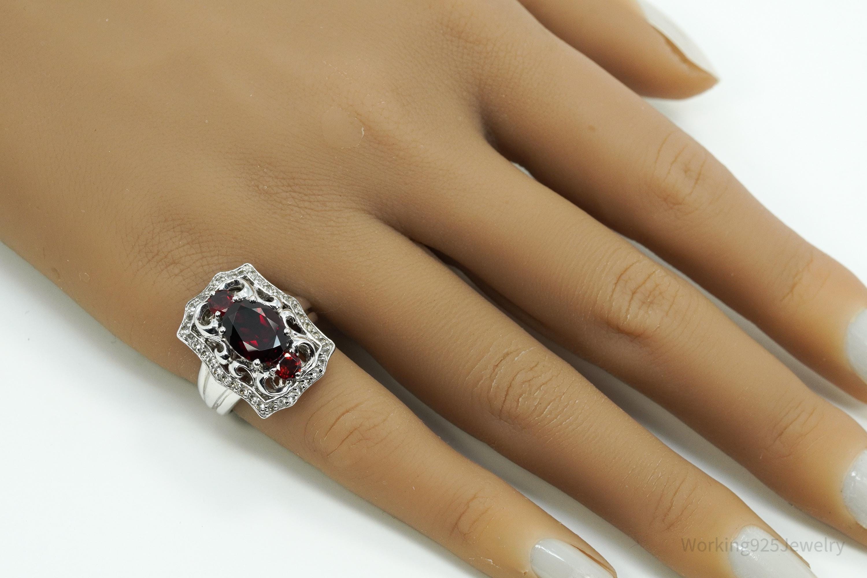 Victoria Wieck Garnet & White Topaz Sterling Silver Ring - Size 6