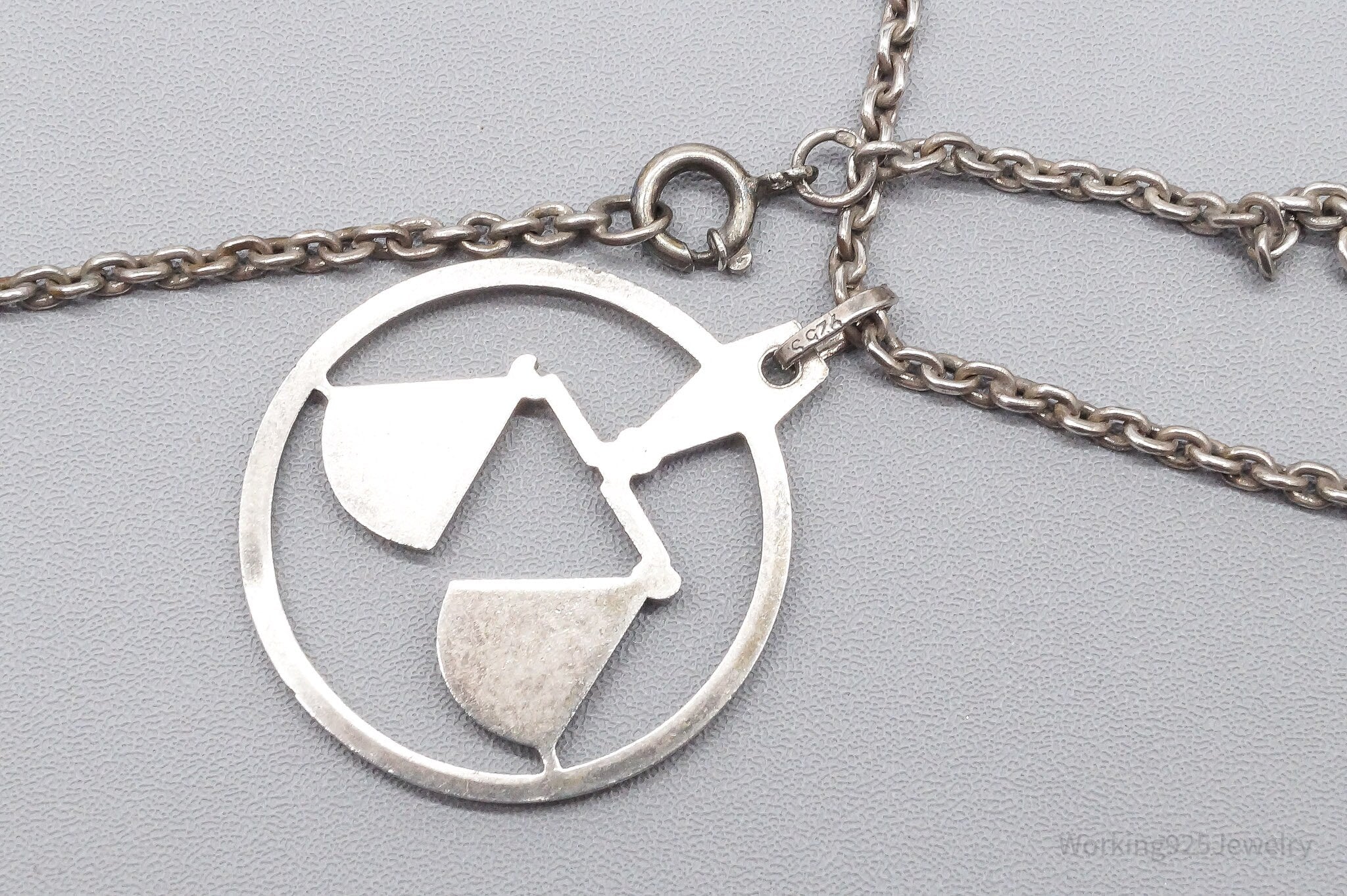 Antique Norwegian Libra Sign Sterling Silver Necklace - 24"