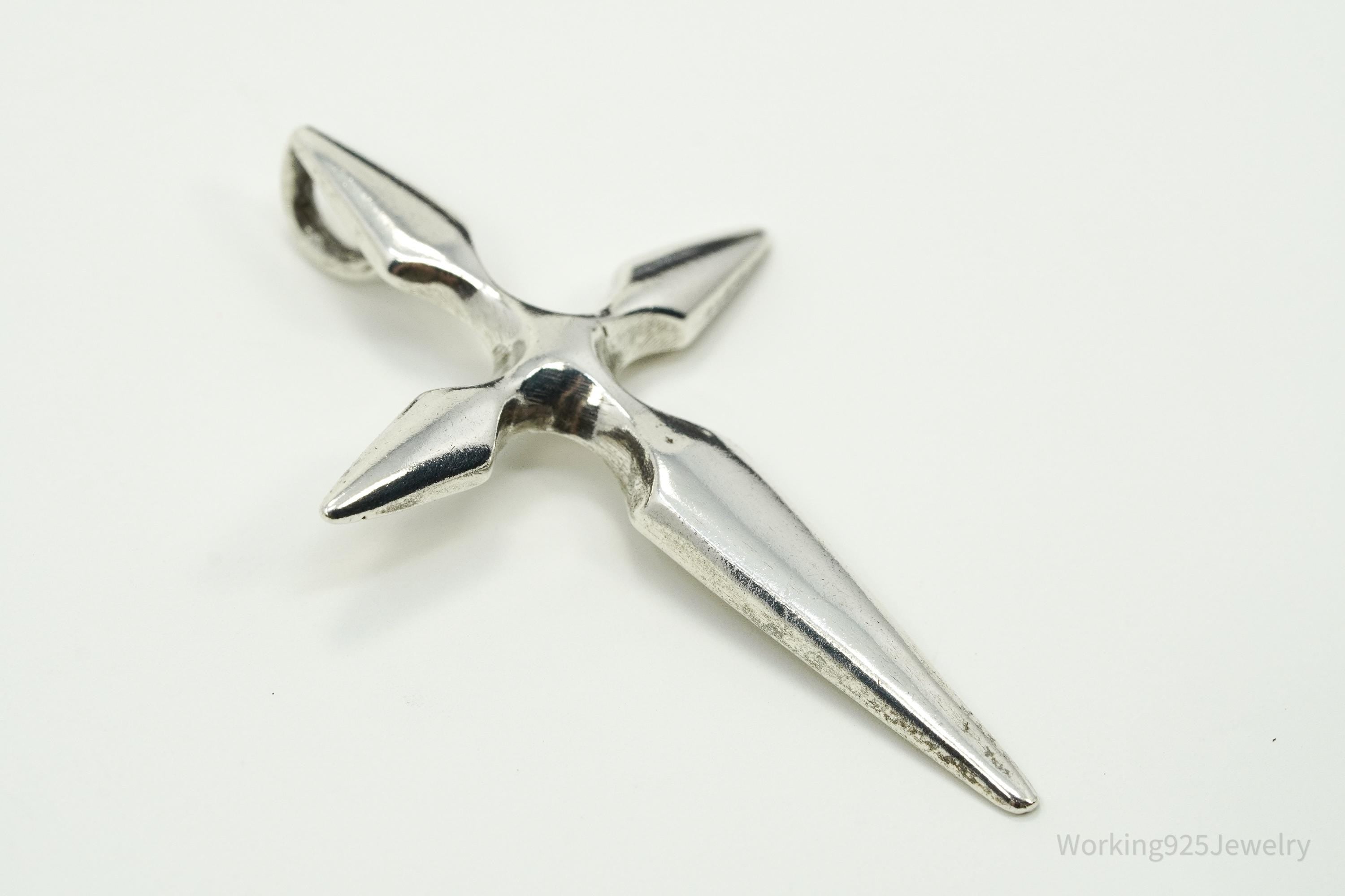 Large Vintage Israel Made Cross Sterling Silver Pendant