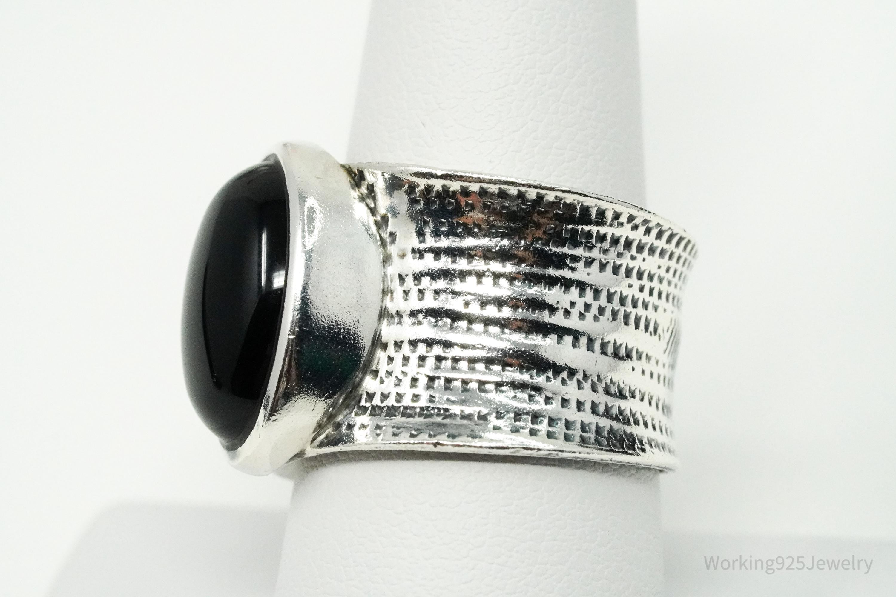 Vintage Black Onyx Sterling Silver Ring - Size 9.25