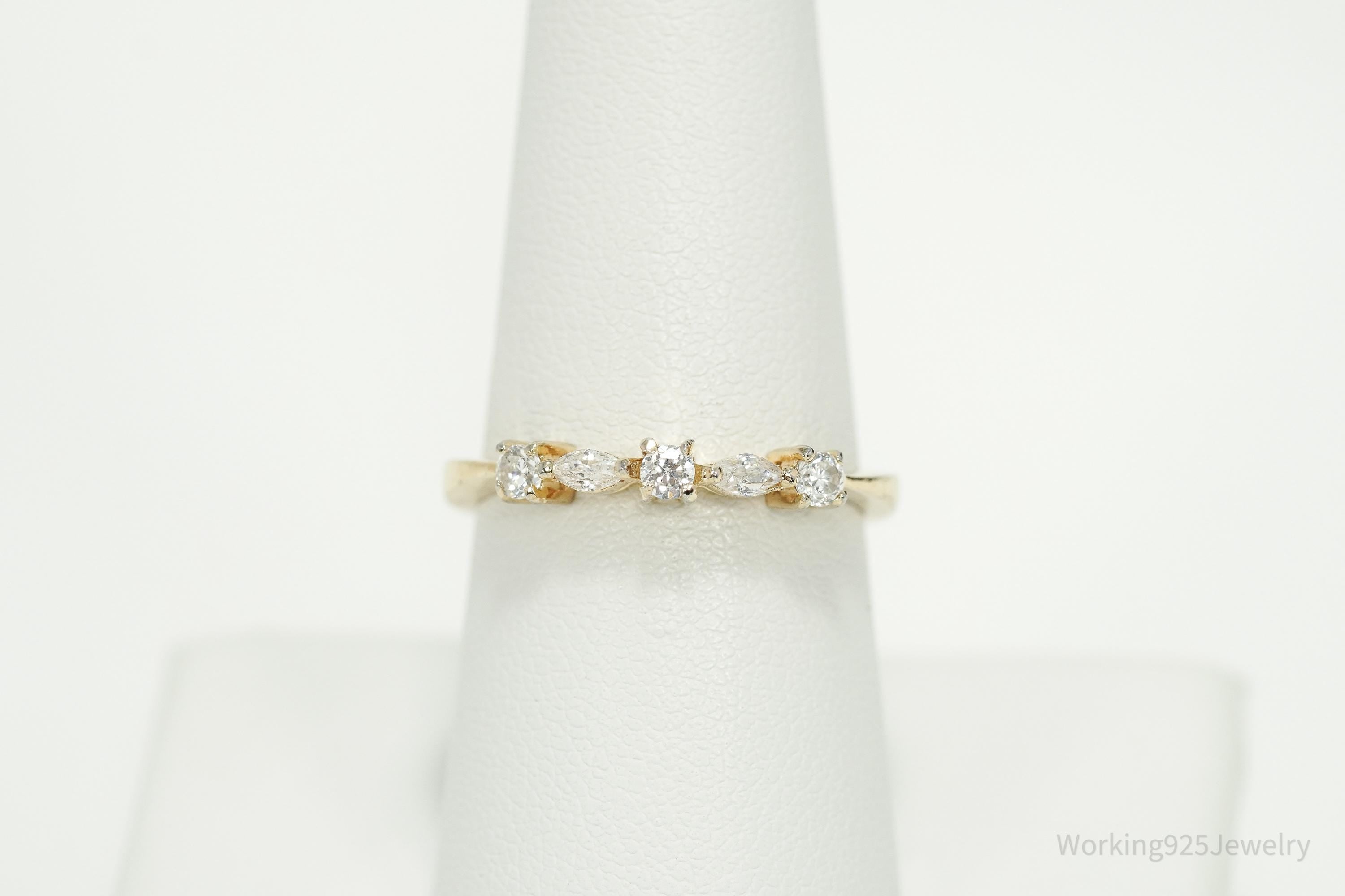 Vintage Designer FAS Cubic Zirconia Gold Vermeil Sterling Silver Ring - Size 8