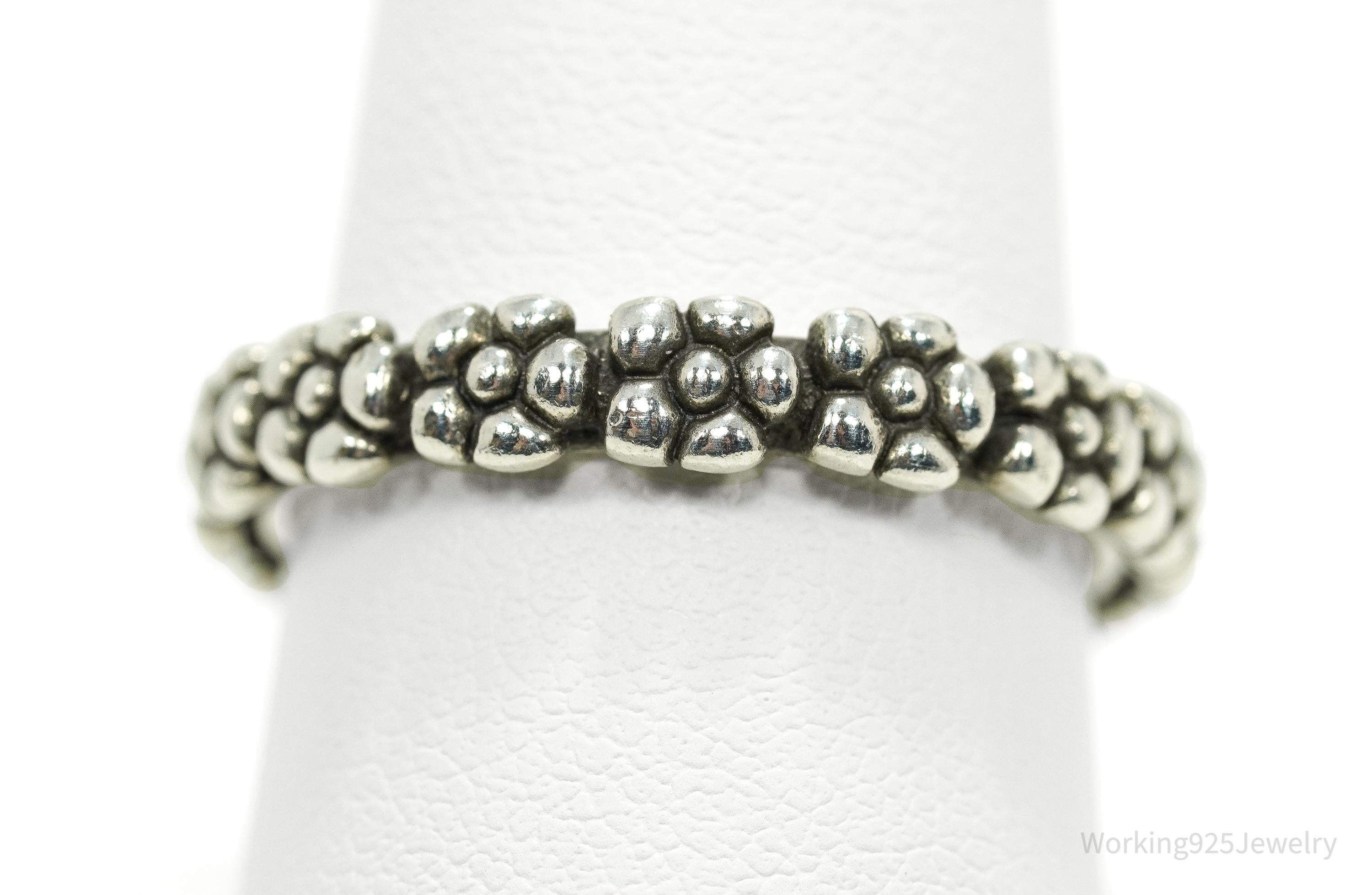 Vintage Flowers Pattern Sterling Silver Band Ring - Size 8.75