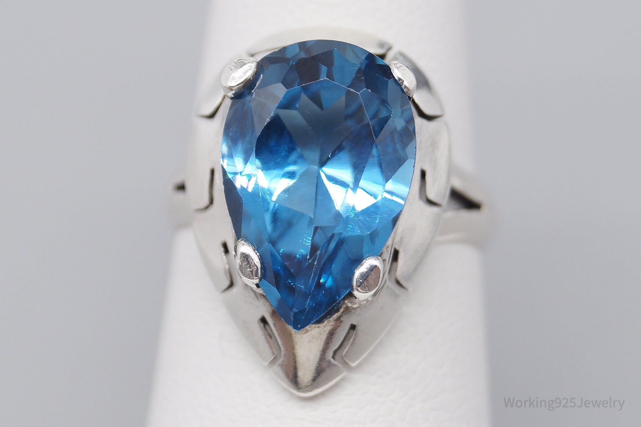 Vintage Large London Blue Topaz Sterling Silver Ring - Size 5.75