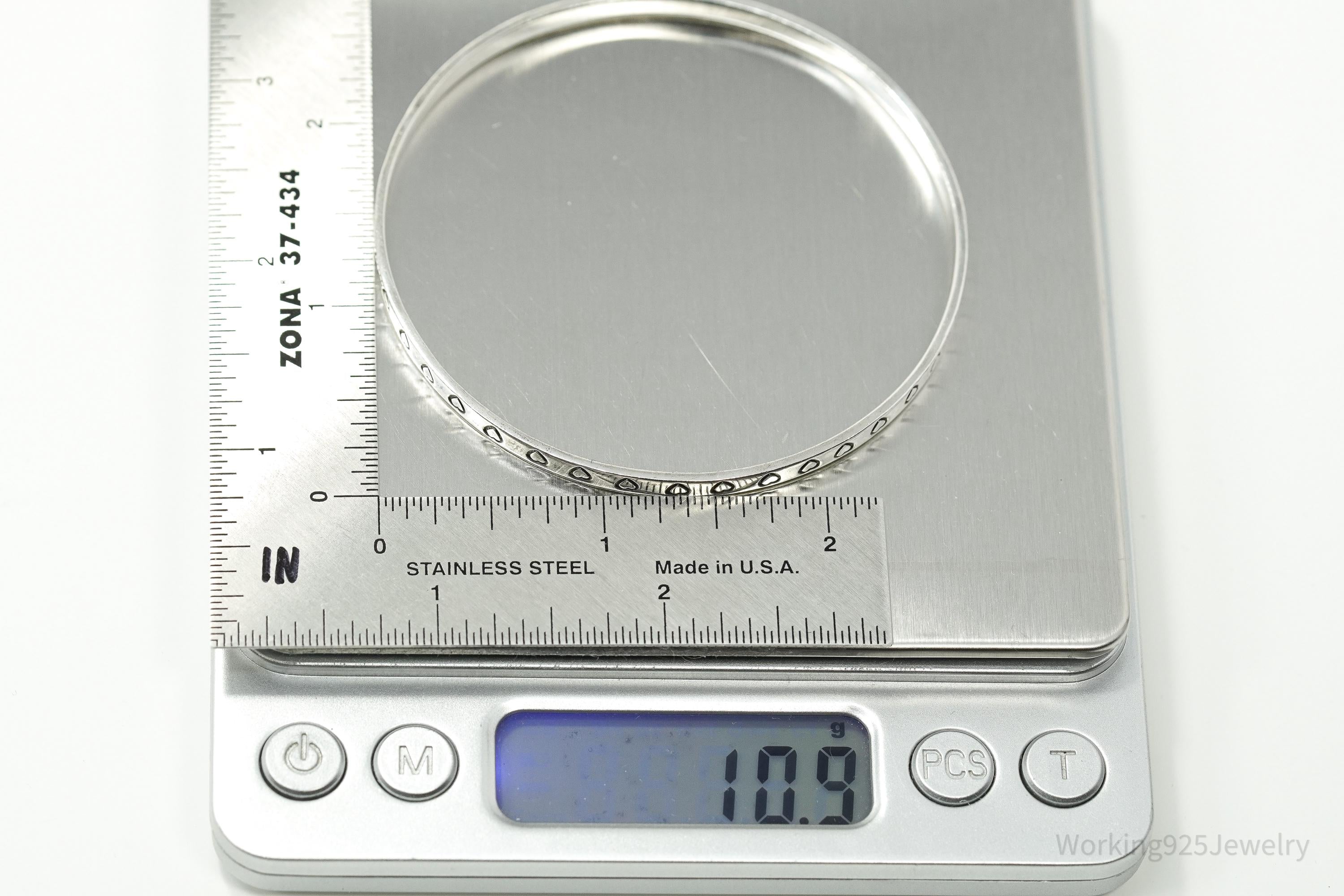 Vintage Heart Pattern Sterling Silver Mexican Bracelet - 8"