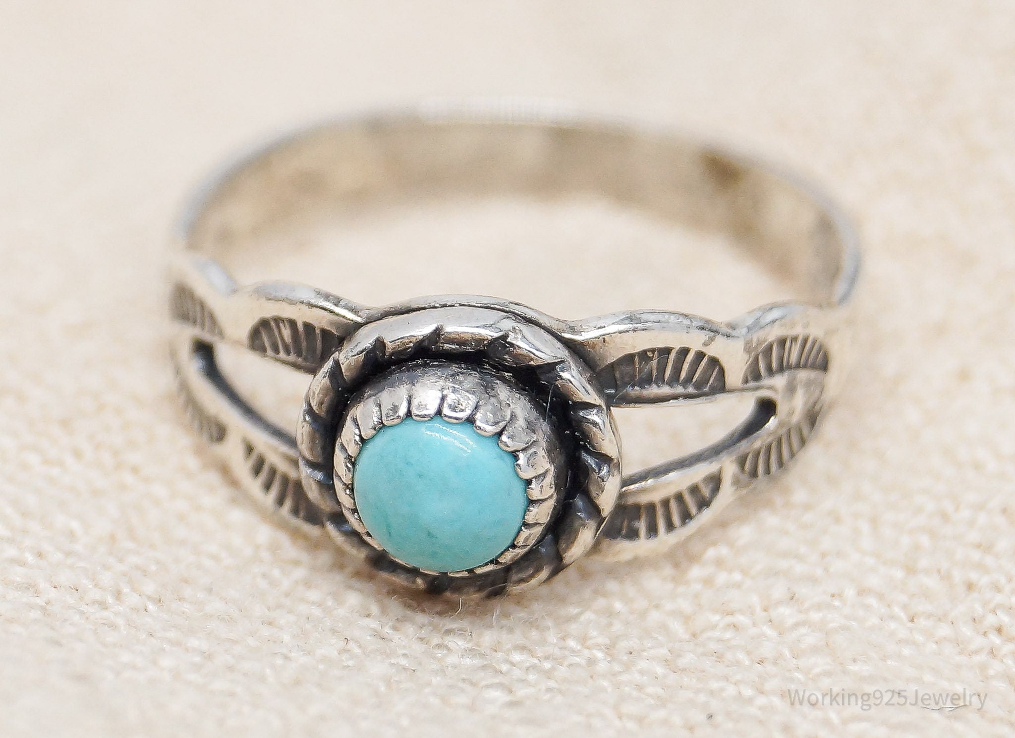 Vintage Native Bell Trading Post Turquoise Sterling Silver Ring - Size 3