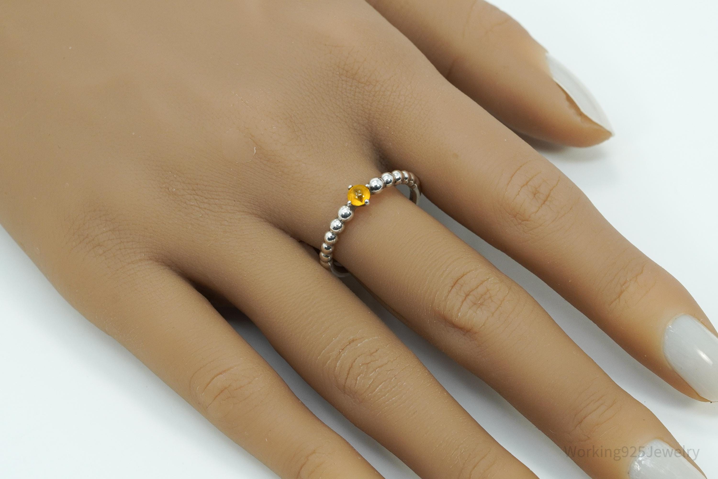 Designer Pandora Retired Honey Topaz Sterling Silver Ring - Size 9